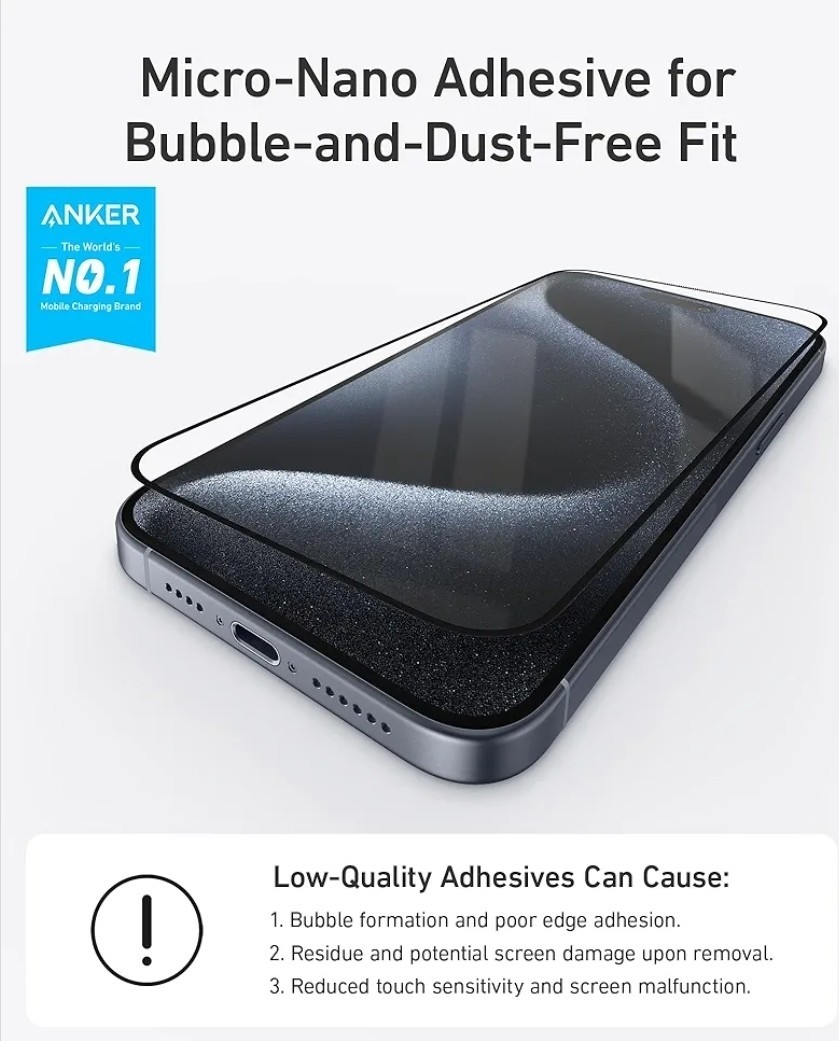 Screen Protector for iPhone 15 Pro Bubble-and-Dust-Free iPhone HD Tempered Glass