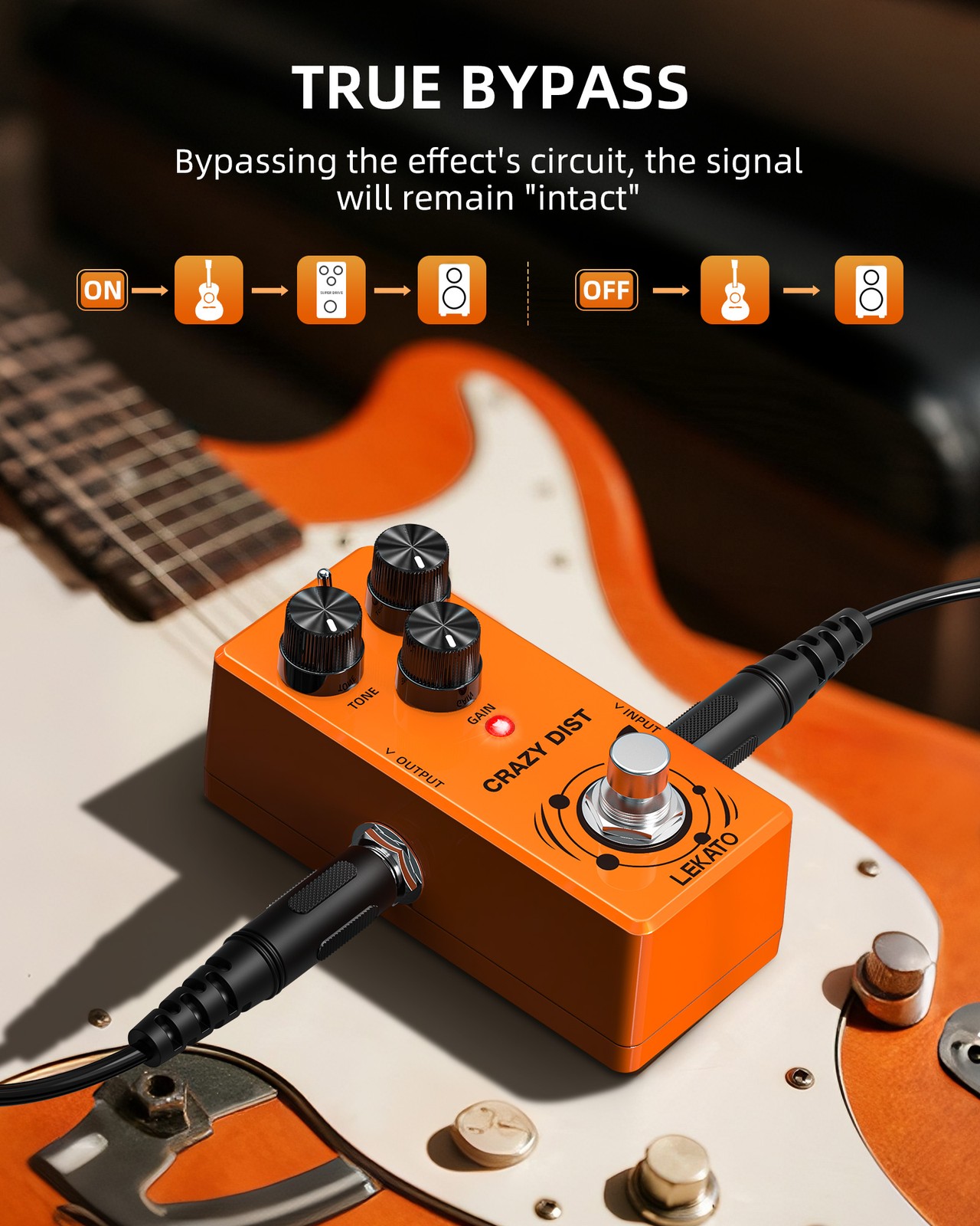 LEKATO DS-02 Mini Distortion Guitar Effect Pedal Bass Cut Dist Mode True Bypass