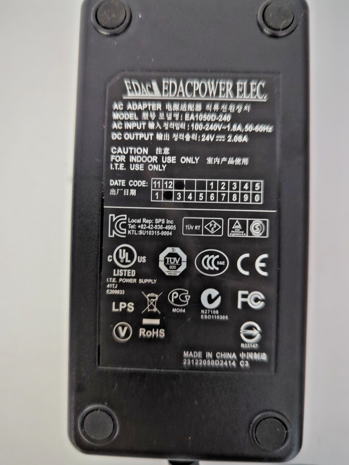 EDACPOWER ELEC AC ADAPTER EA1050D-240