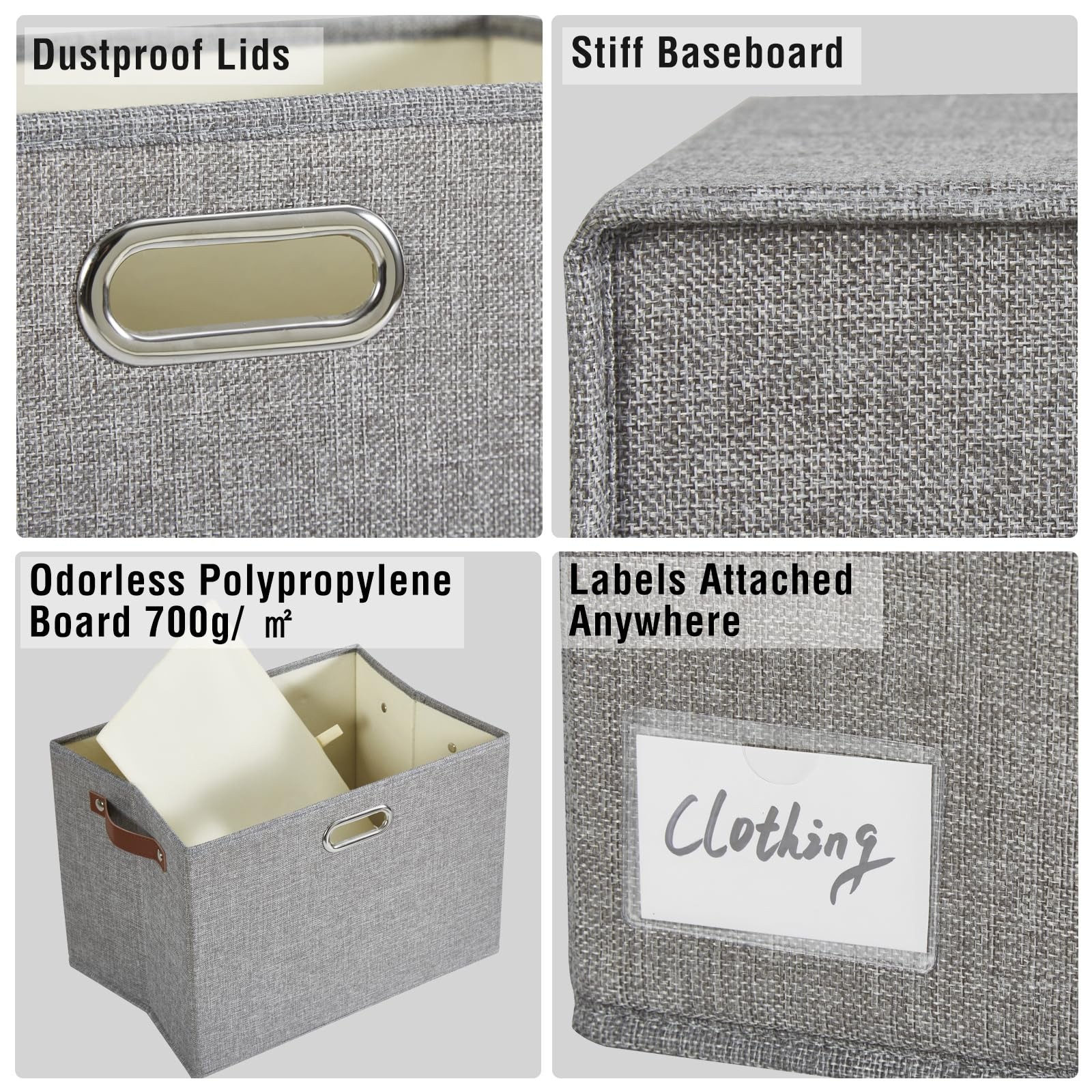 17" Large Collapsible Storage Bins with Lids, Large-17", Gray