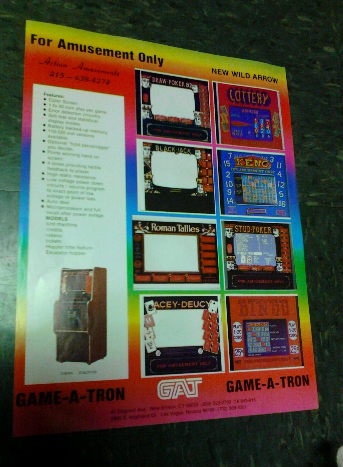 GAME-A-TRON SHOW 8 DIFFERENT GAMES flyer- good original