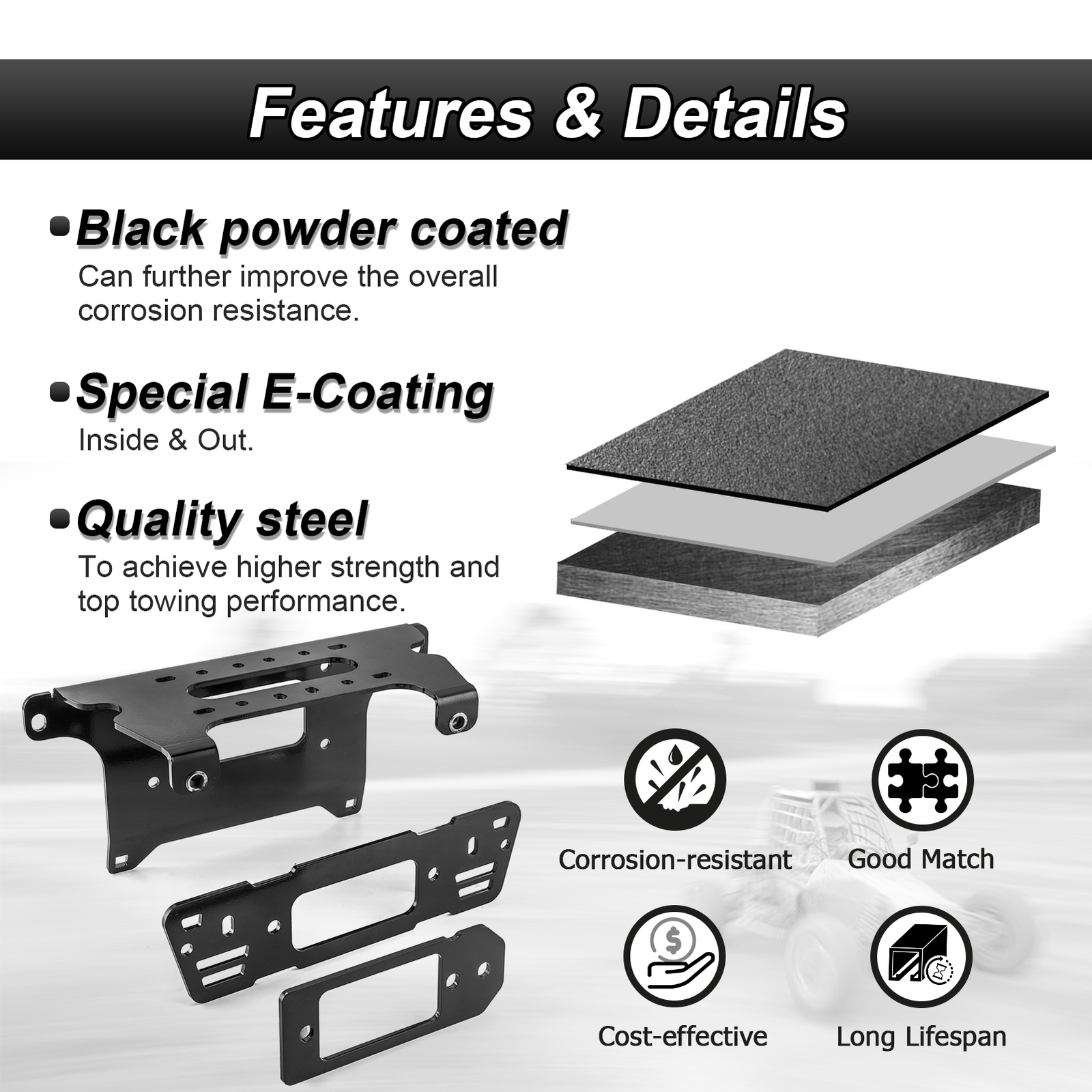 UTV Winch Mounting Bracket For Polaris Range 570/900/1000/XP Fullsize