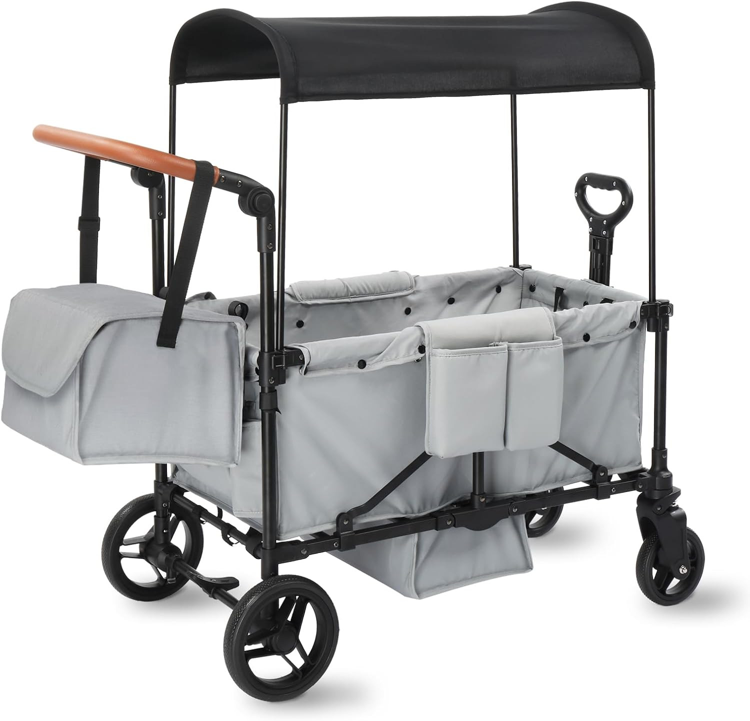 Wagon Stroller for 2 Kids, 3 in 1 Push and Pull Foldable Wagon with Footwell, Al