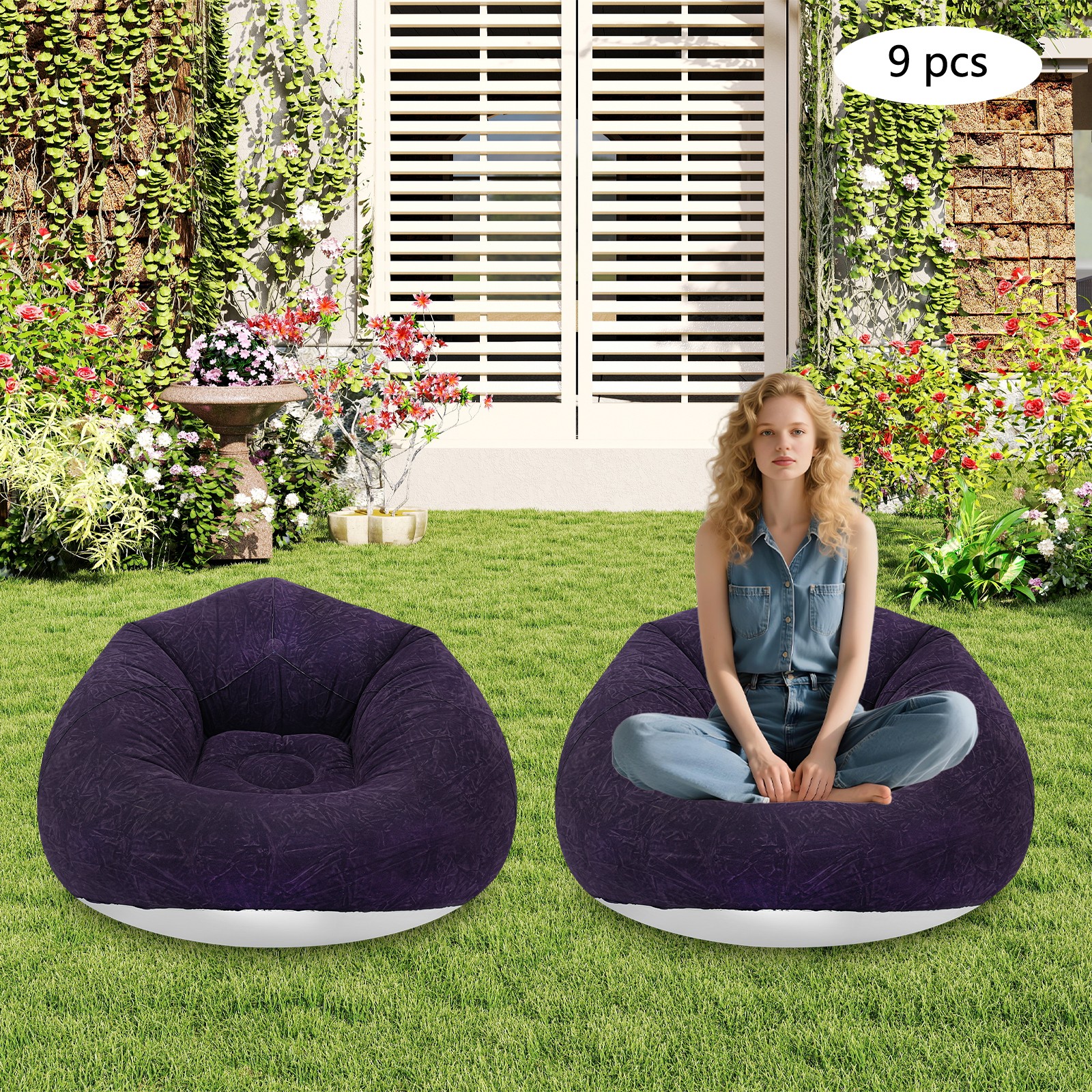 9-piece Inflatable Sofa Set With 2 Foot Pumps For Living Rooms ,camping