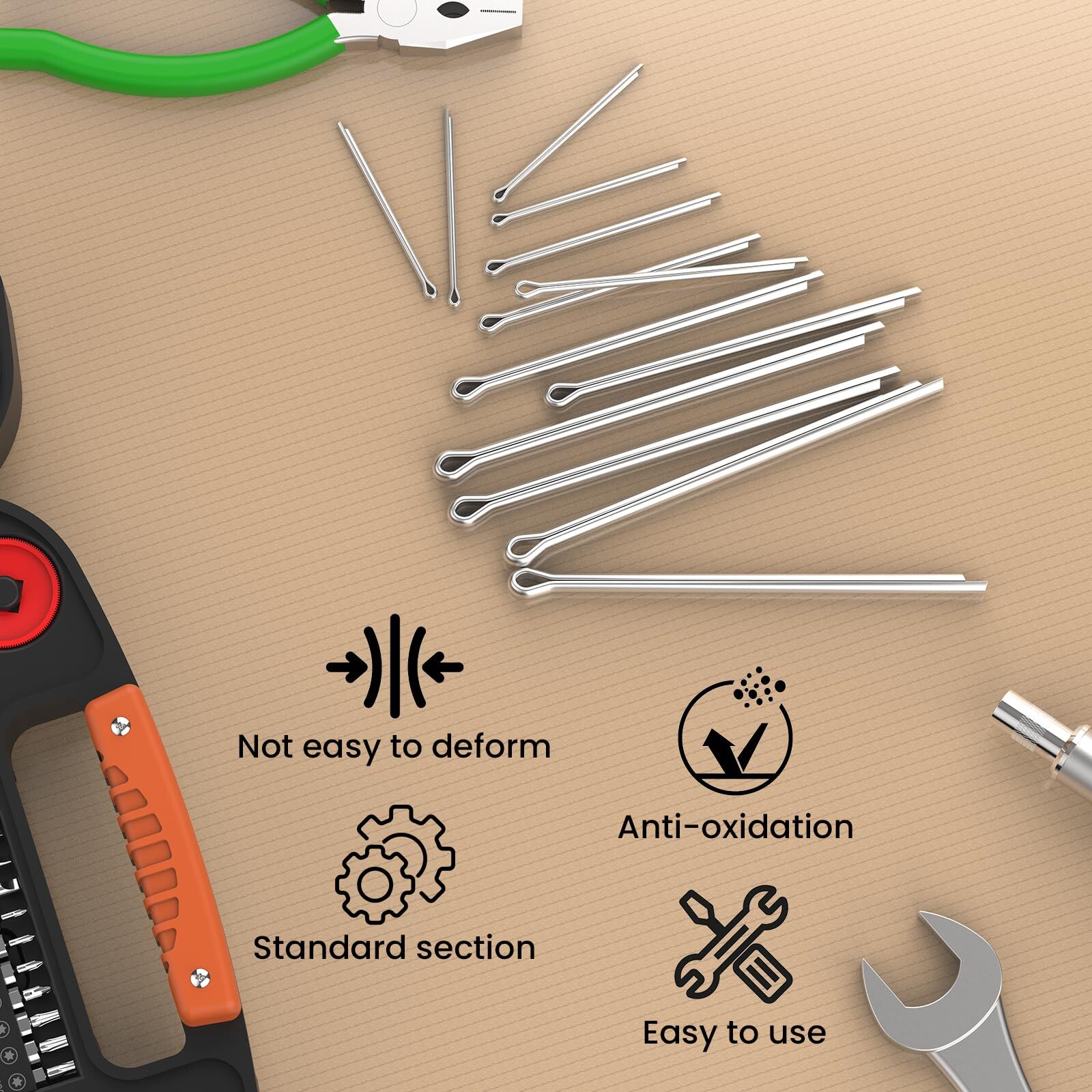 50 Pcs Cotter Pin Assortment Kit Stainless Steel Small Hardware Cotter Pins S...