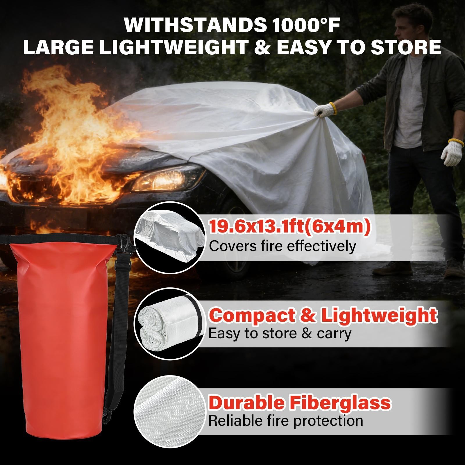 Car Fire Blanket, Large Fireproof Blanket Fire Extinguisher Blanket 13ftx19.6ft