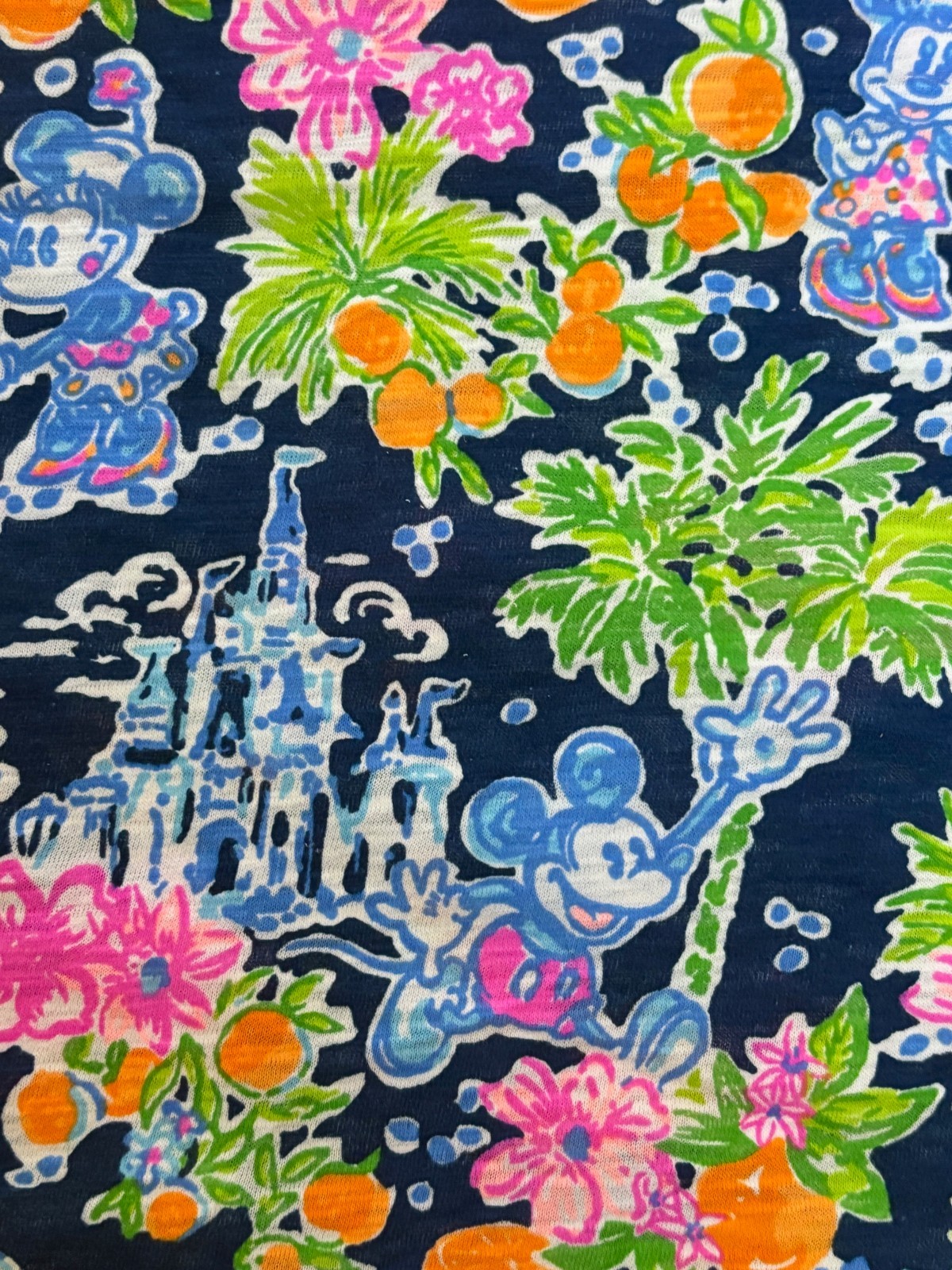 Lilly Pulitzer Slub Cotton  Aegean Navy Lilly Loves Disney  1.94 yds  70"x 60”