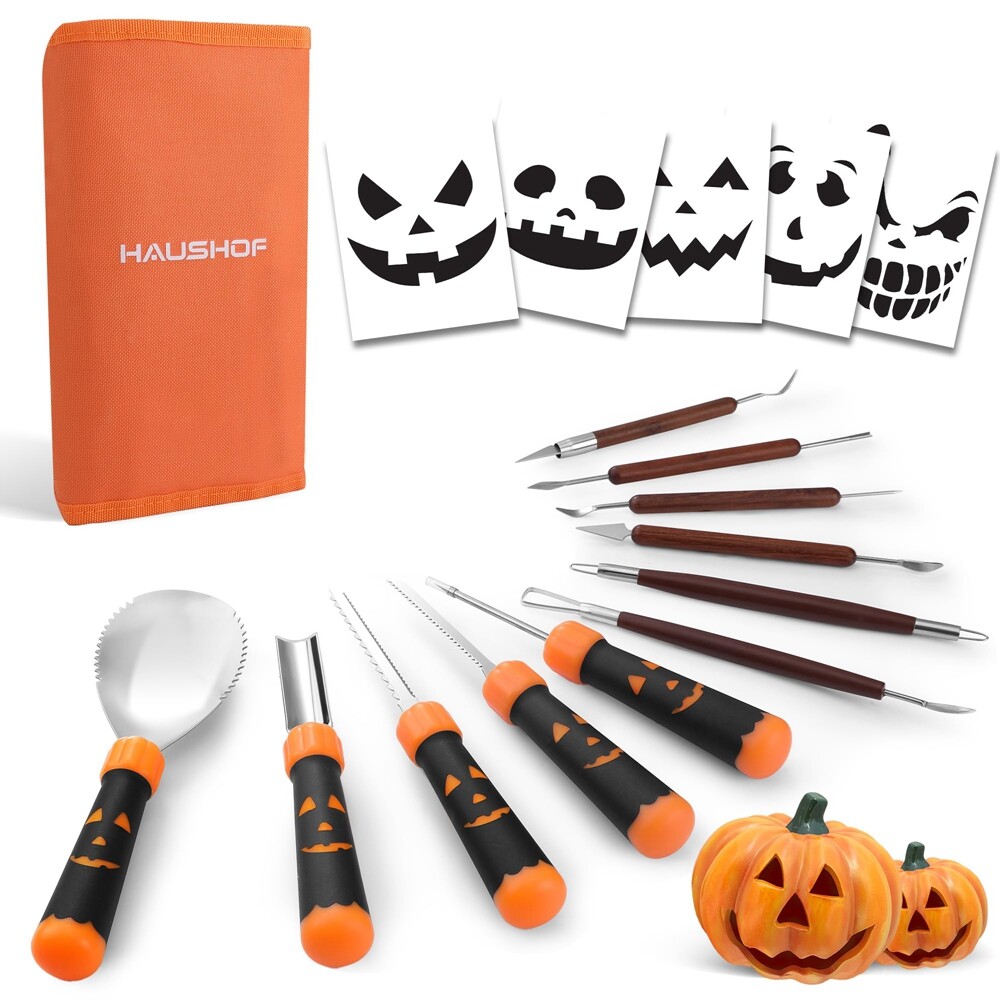 HAUSHOF 11PCS Pumpkin Carving Tools Halloween Pumpkin Carving Knives Sets w/Case
