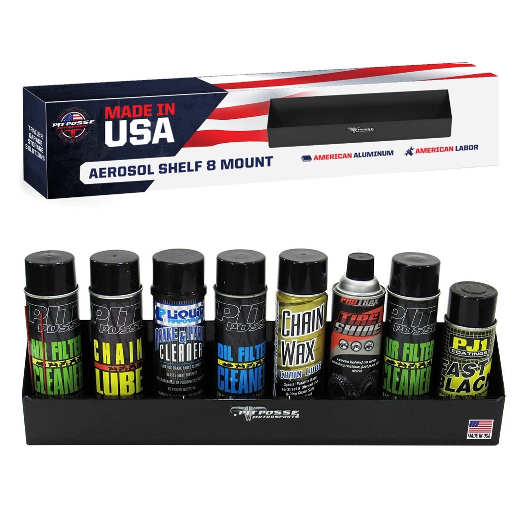 Pit Posse Made in USA Aerosol 8 Can Oil Caddie Trailer Shelf Black Aluminum