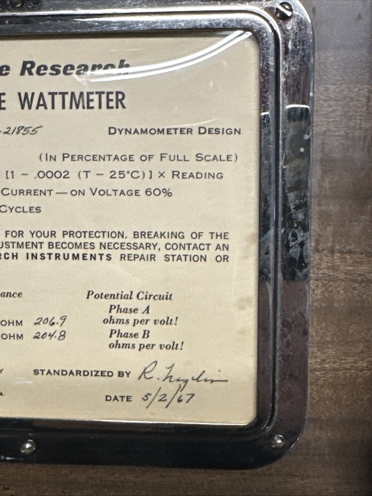 VINTAGE SENSITIVE RESEARCH SINGLE PHASE WATTMETER PDLW Nice !!