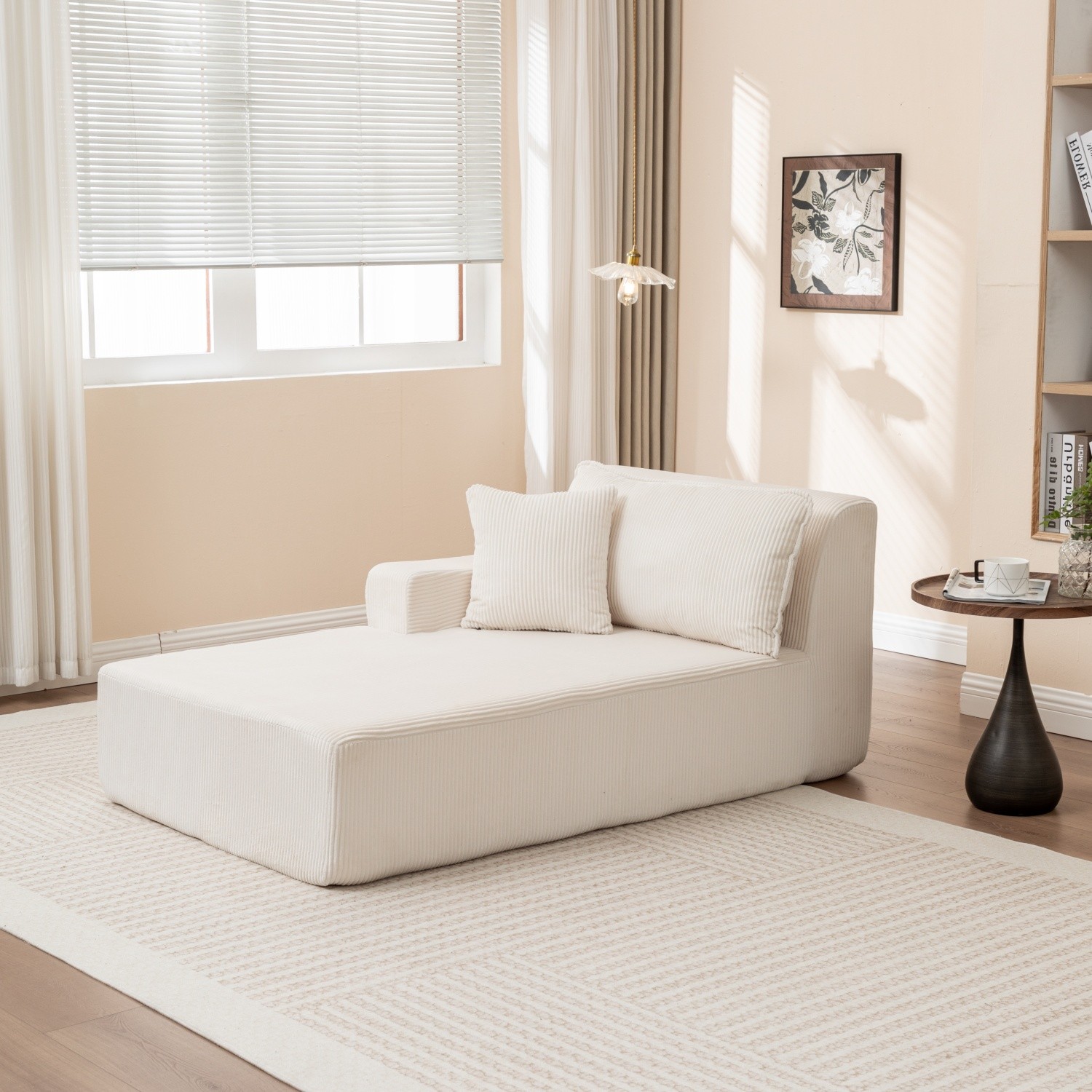 Modern Single Upholstered Chaise Lounge Chair with Right Armrest for Living Room
