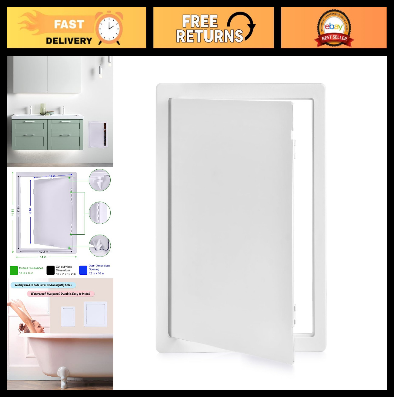 Durable 12x16 Inch Plastic Plumbing Access Panel Door - Removable Wall & Ceiling