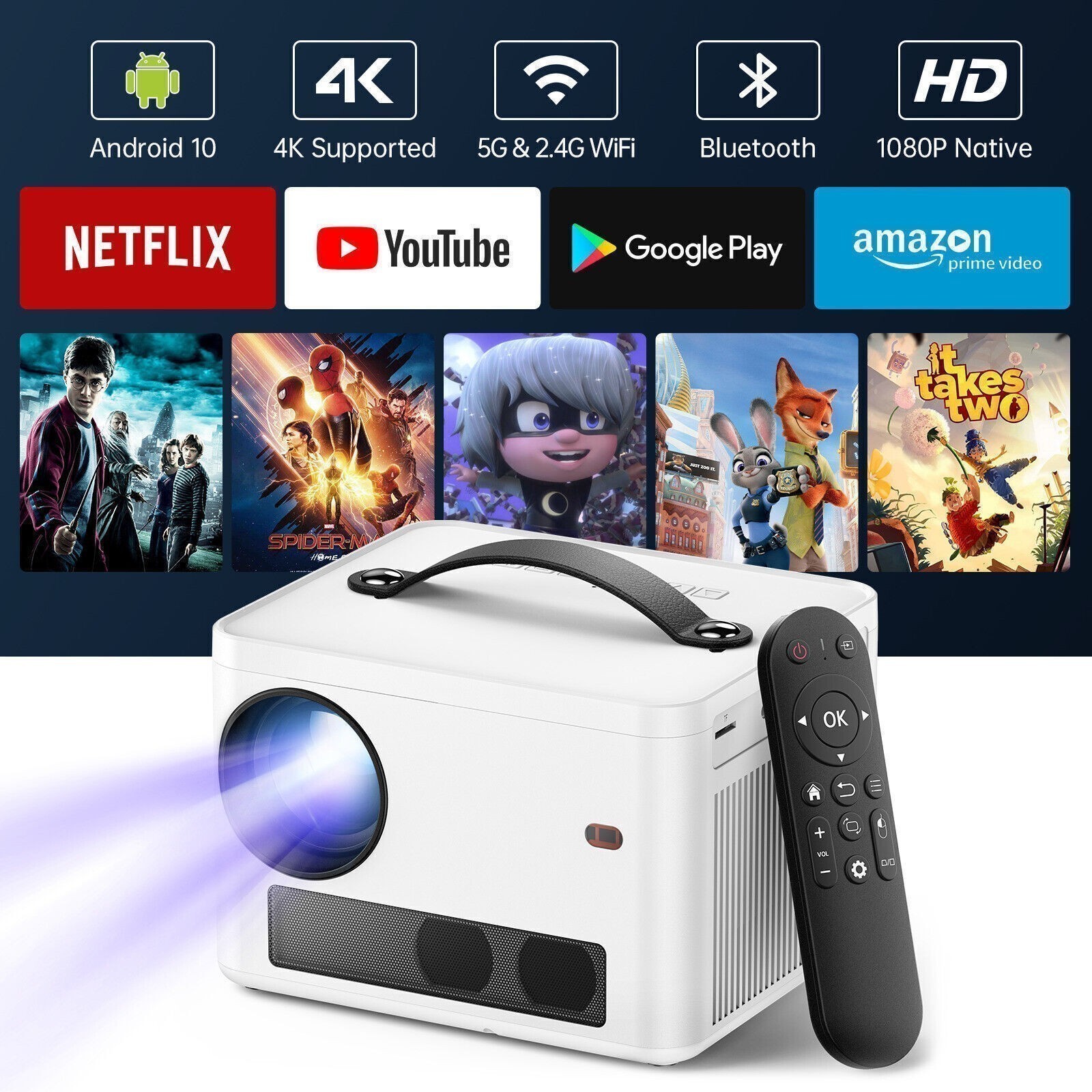 Portable Native 1080P Projector WiFi Bluetooth Home Theater For Android iPhone