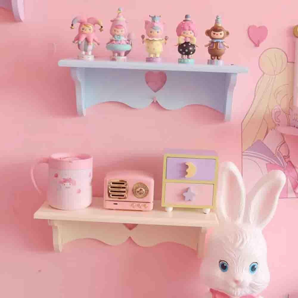 Kawaii Wood Floating Shelf - Pink & Blue Wall Decor for Kawaii Room