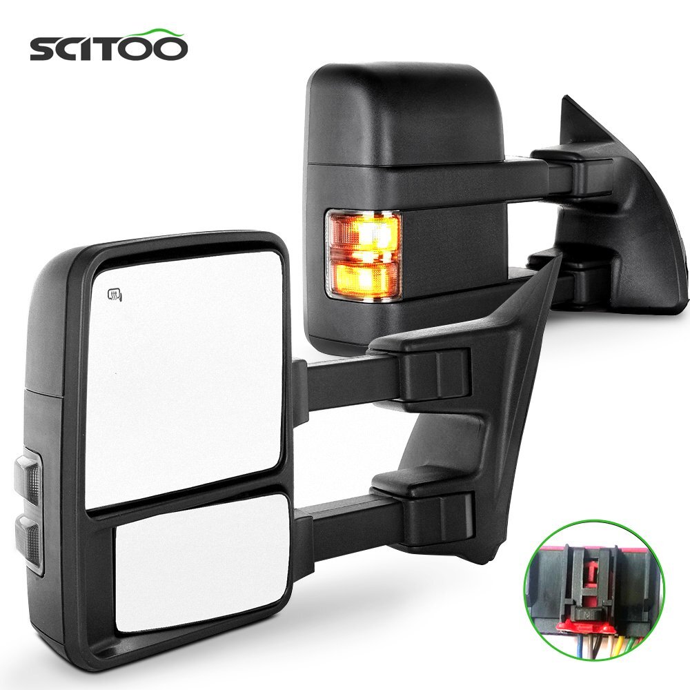 Pair Power Heated Amber Tow Mirrors for 2008-2016 Ford F250 F350 F450 Super Duty