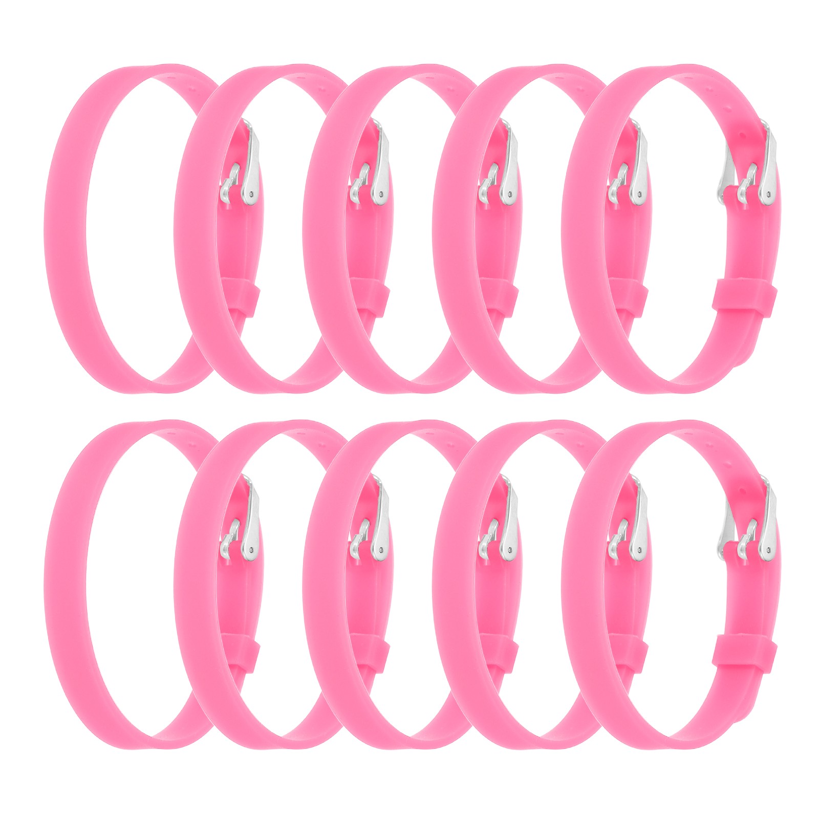 10 Pack Slide Bracelet Wristband, 8.2 x 0.3” Silicone Adjustable Bracelet, Pink