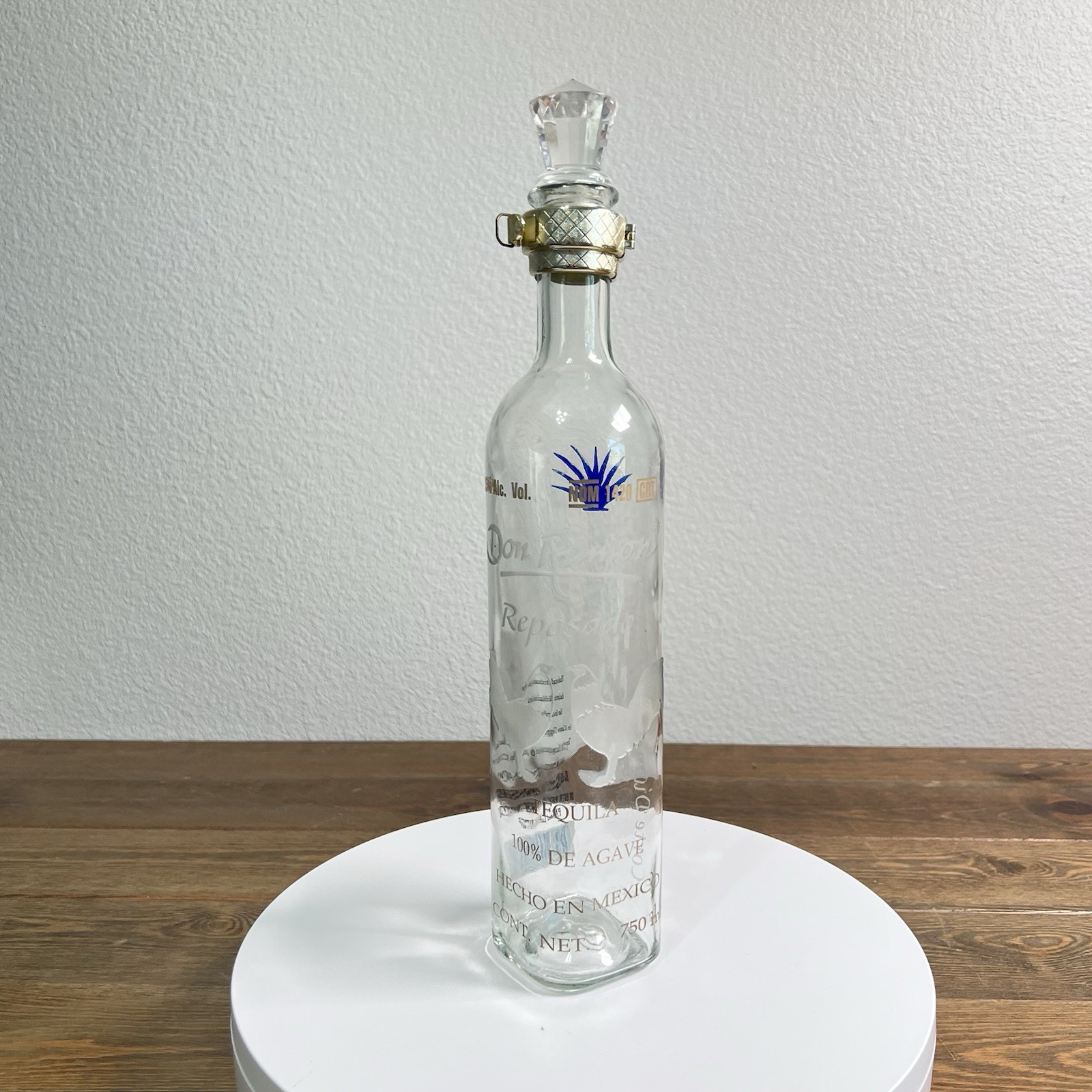 Don Ramon Reposado Tequila Bottle w/stopper From Mexico Corte Diamante Empty