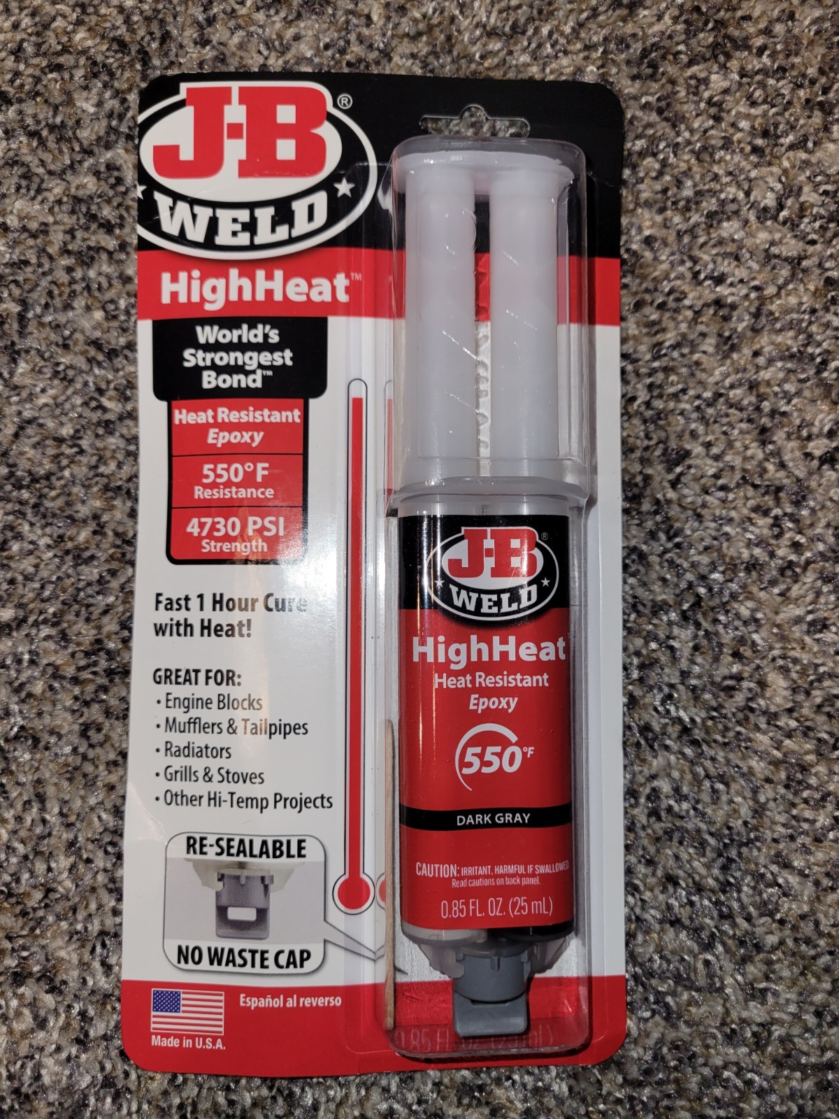 J-B Weld HighHeat Heat Resistant Epoxy 0.85 fl oz Dark Gray 550°F 4730 PSI