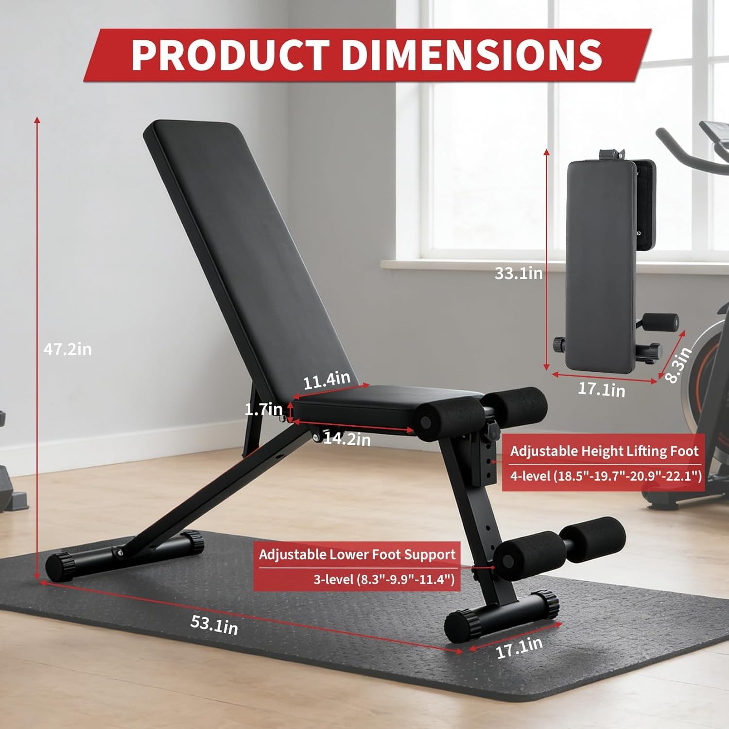 Adjustable Weight Bench Foldable Flat Incline Decline Workout Bench Home Gym