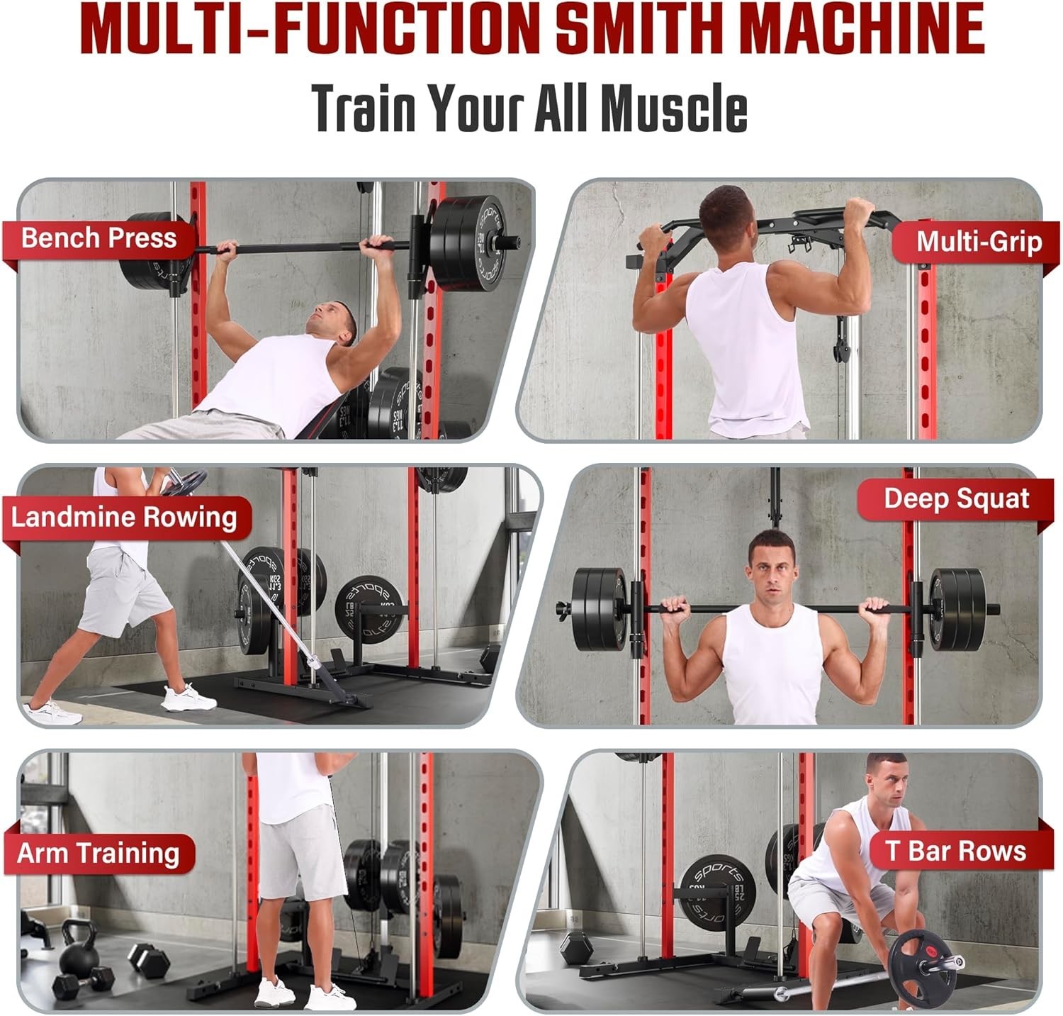 Smith Machine, Multi-Function Power Cage w/ Lat Pull Down System Workout Machine