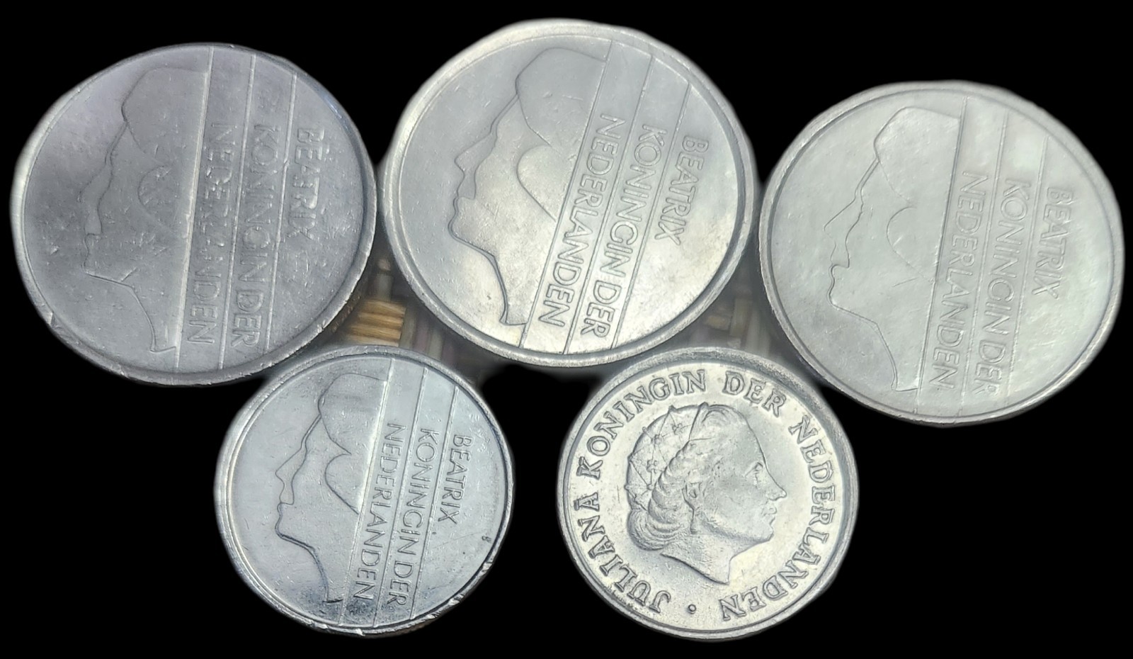 Lot Of 5 Netherlands 3- 25 cents(1985,87,88) & 2-10 cents(1974,92)
