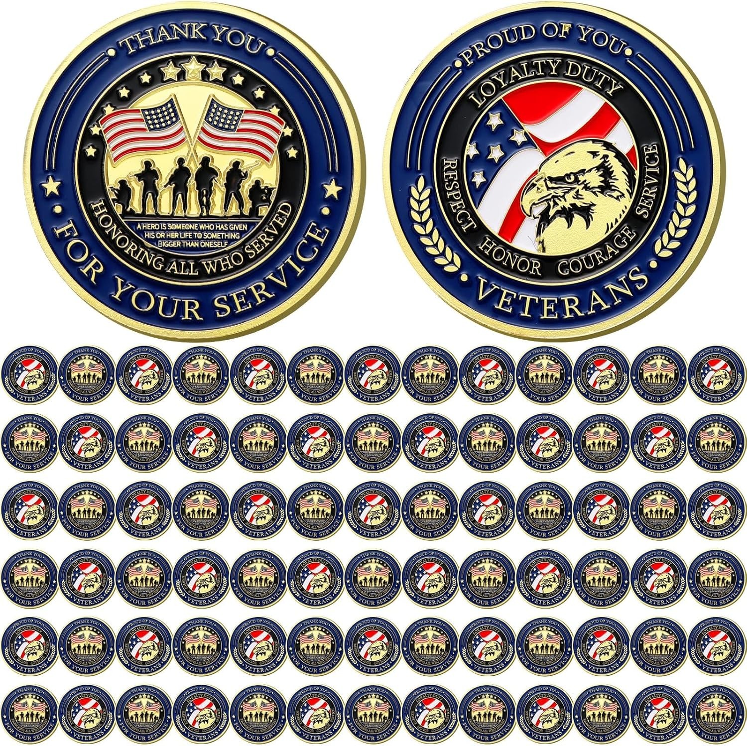 80 Pcs Military Challenge Coins Thank You for Your Service Veterans Appreciation