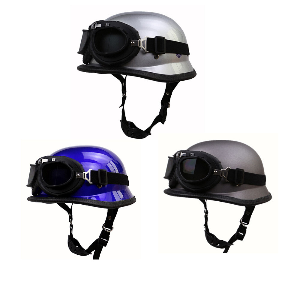 DOT German Motorcycle Half Helmet with Goggles Chopper Scooter Helmet Skull Cap
