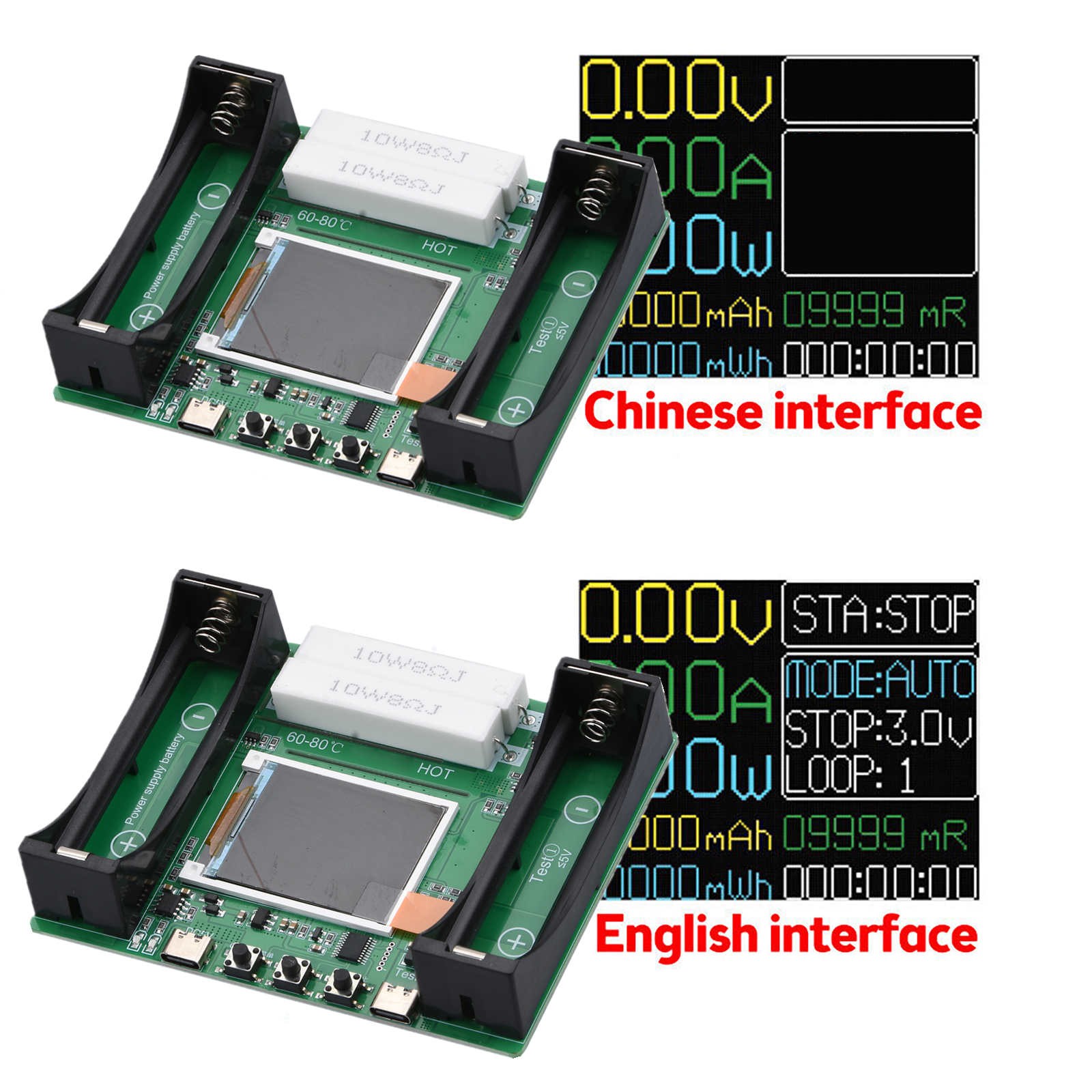 DC 5V 18650 Battery Capacity Tester Internal Resistance Detector Auto Charging