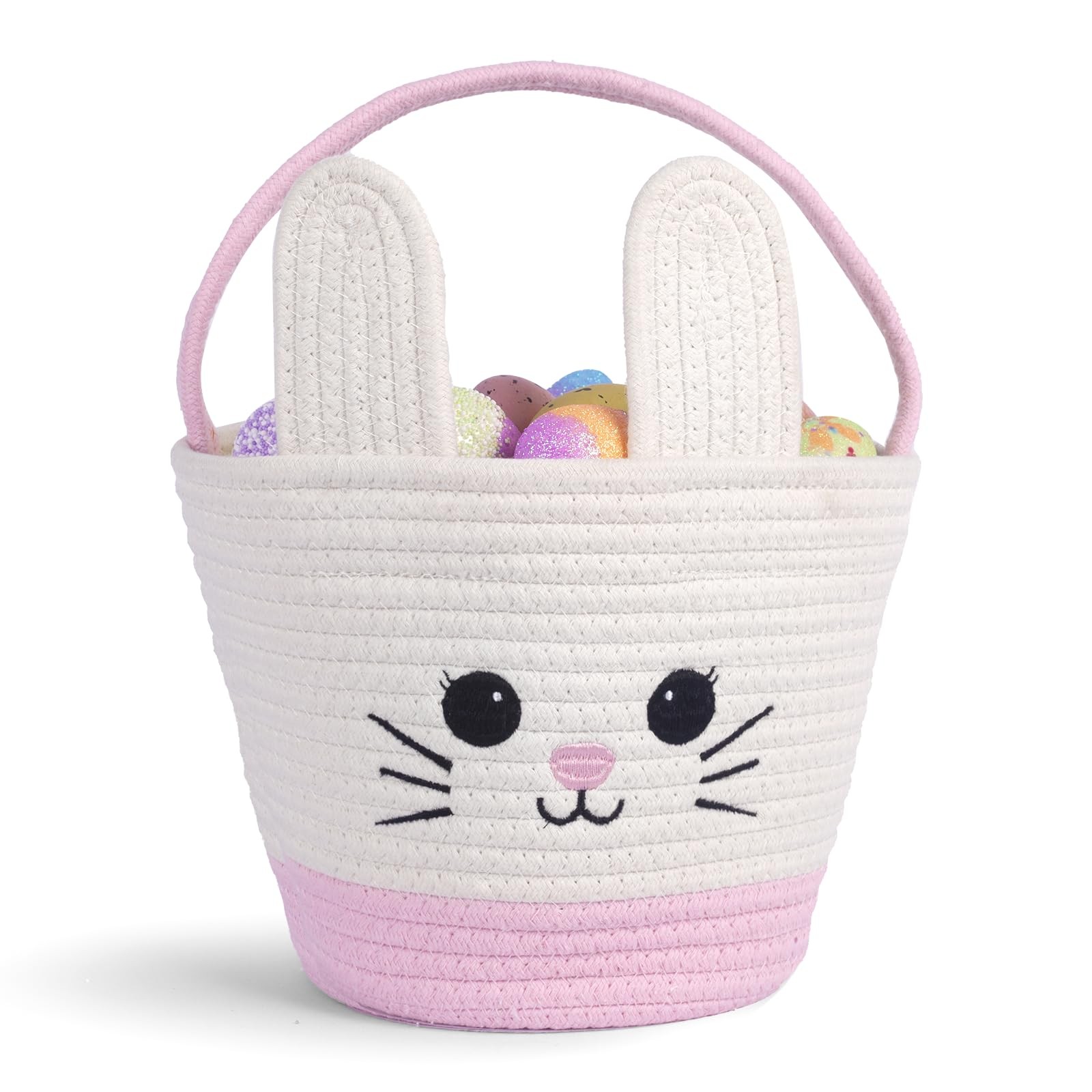 Lightilunar Easter Basket, Empty Bunny Basket, Woven Basket with Soft Handle,...