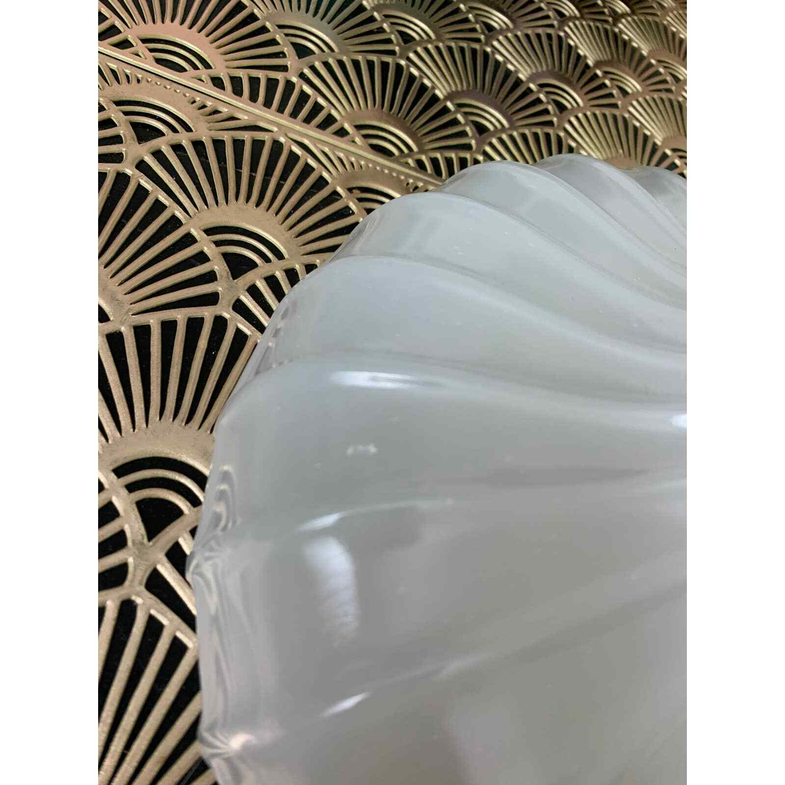 Antique opalescent milk glass hanging pendant lamp shade ribbed 10"