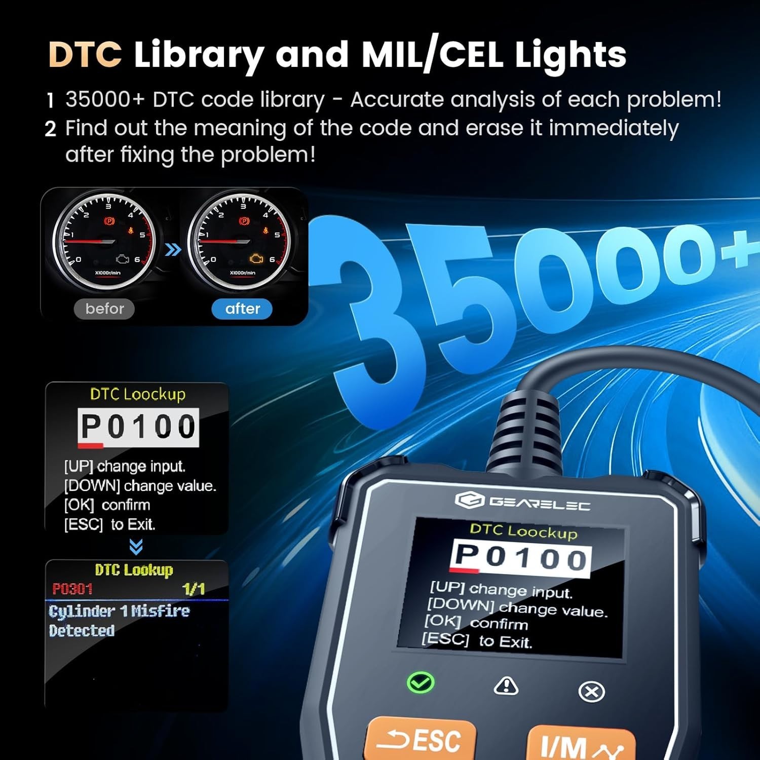 DT05 OBD2 Scanner Diagnostic Tool【Mini Size】, OBDⅡ/EOBD Scanner DT05-2 Black