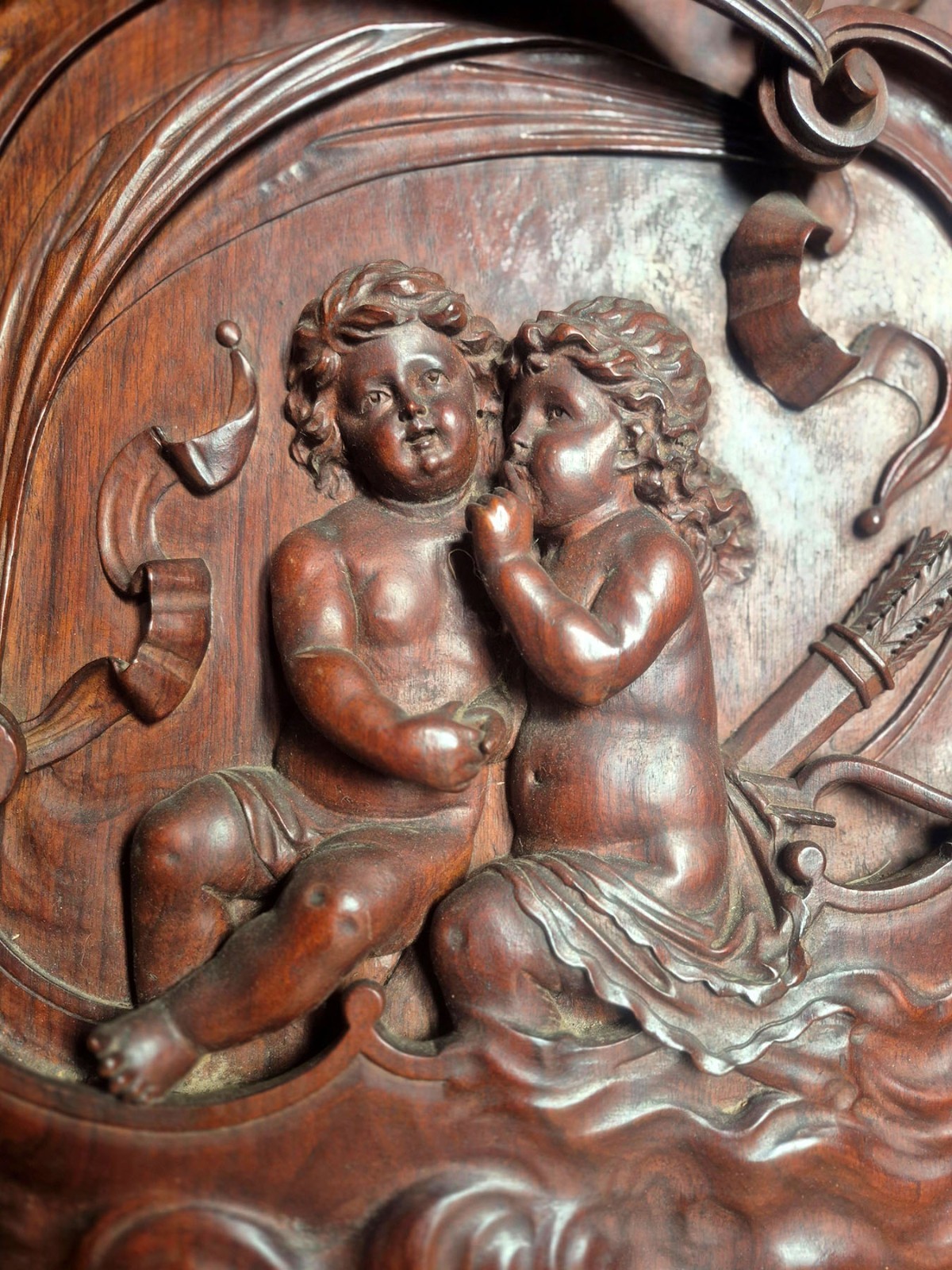 HORNER QUALITY FIGURAL CARVED PANELS TWIN HEADBOARDS