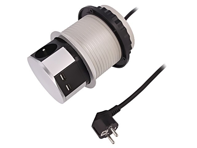 OR-AE-1342 Power Strip: Furniture IP20 16A 3680W Silver On: Ø100mm ORNO