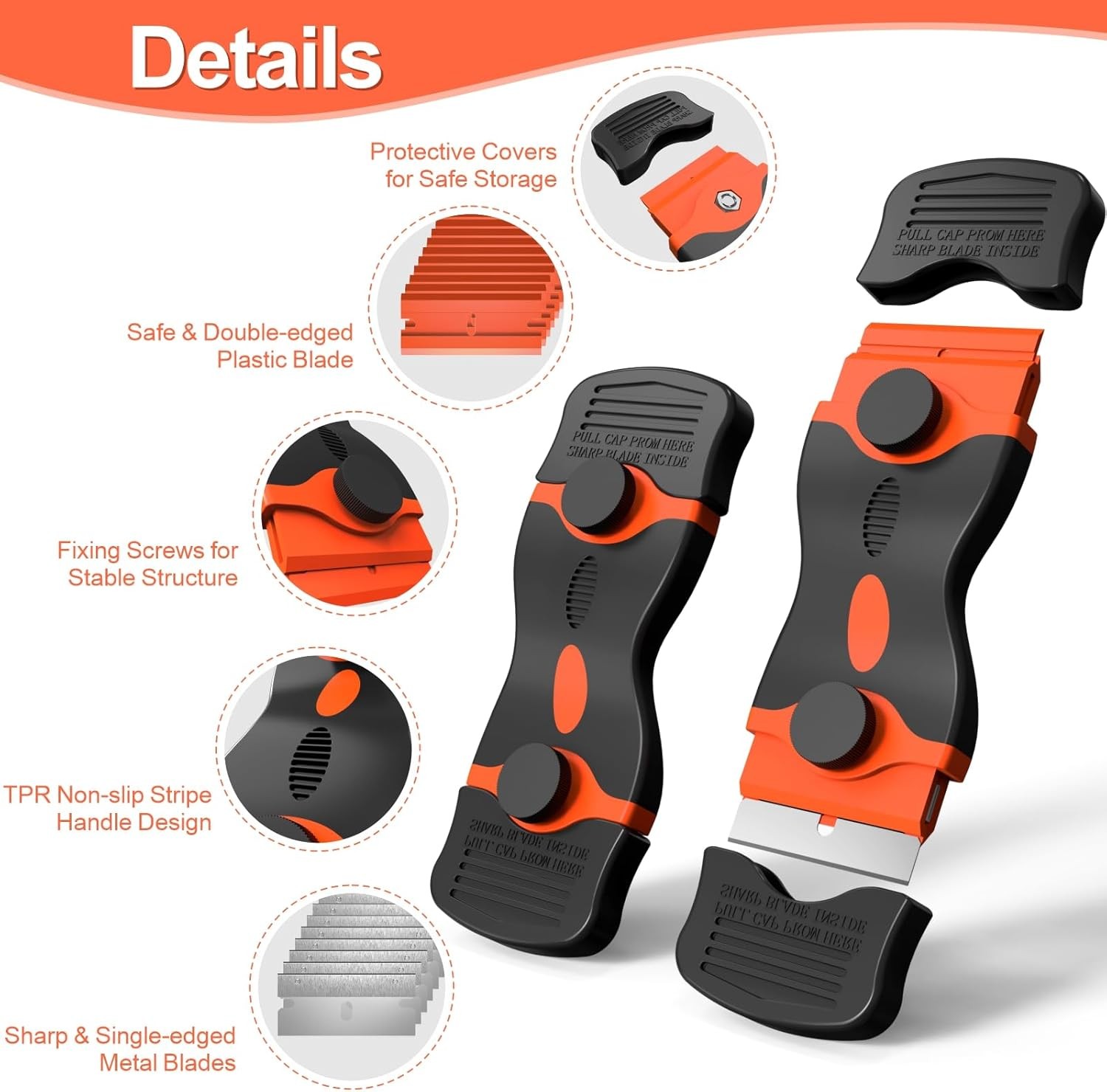 3 Pack Razor Blade Scraper Set, Includes 30 Plastic & 30 Metal Blades, Multi-Pur