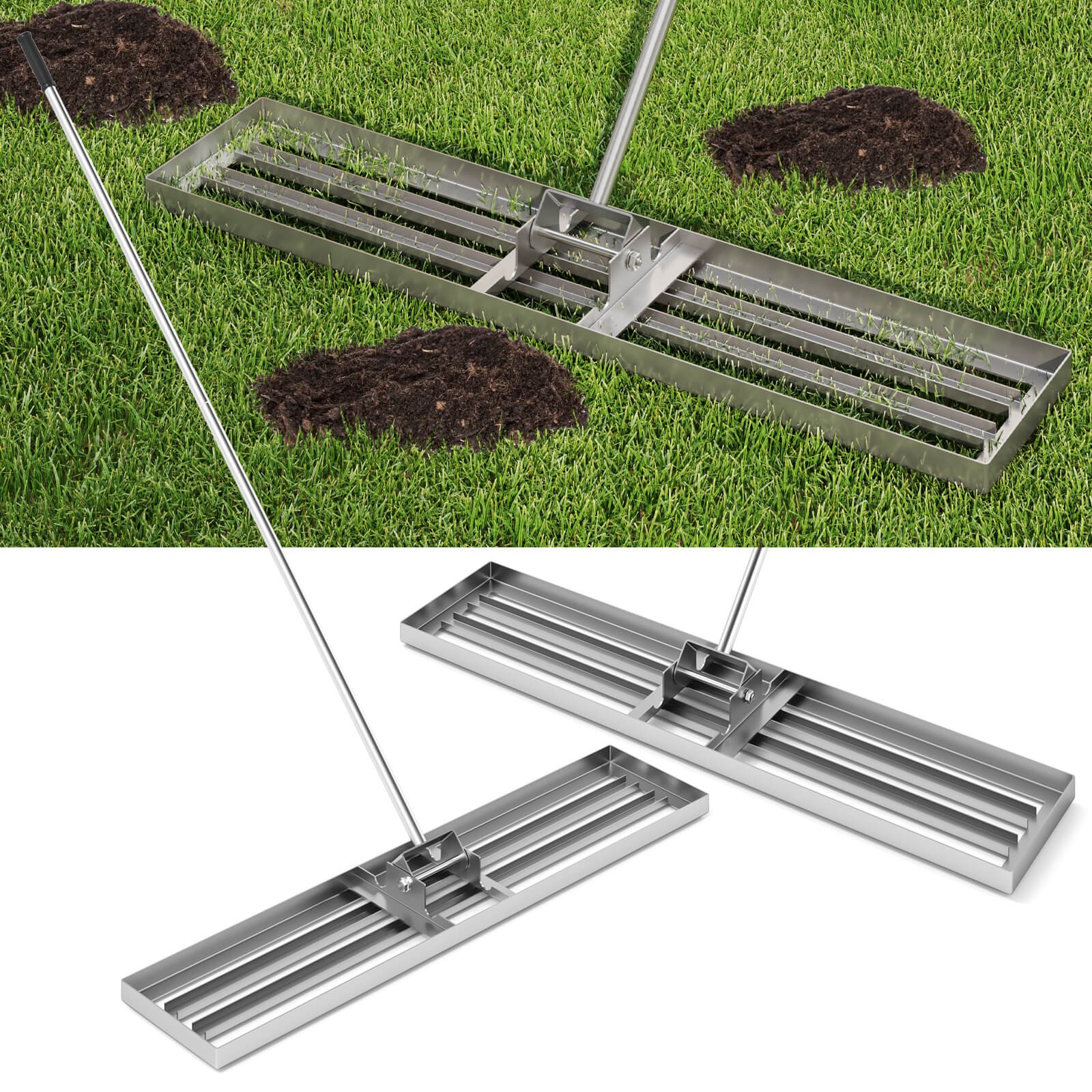30" x 10" Heavy Duty Lawn Level Tool for Soil w/67" Handle Dirt Ground Leveler