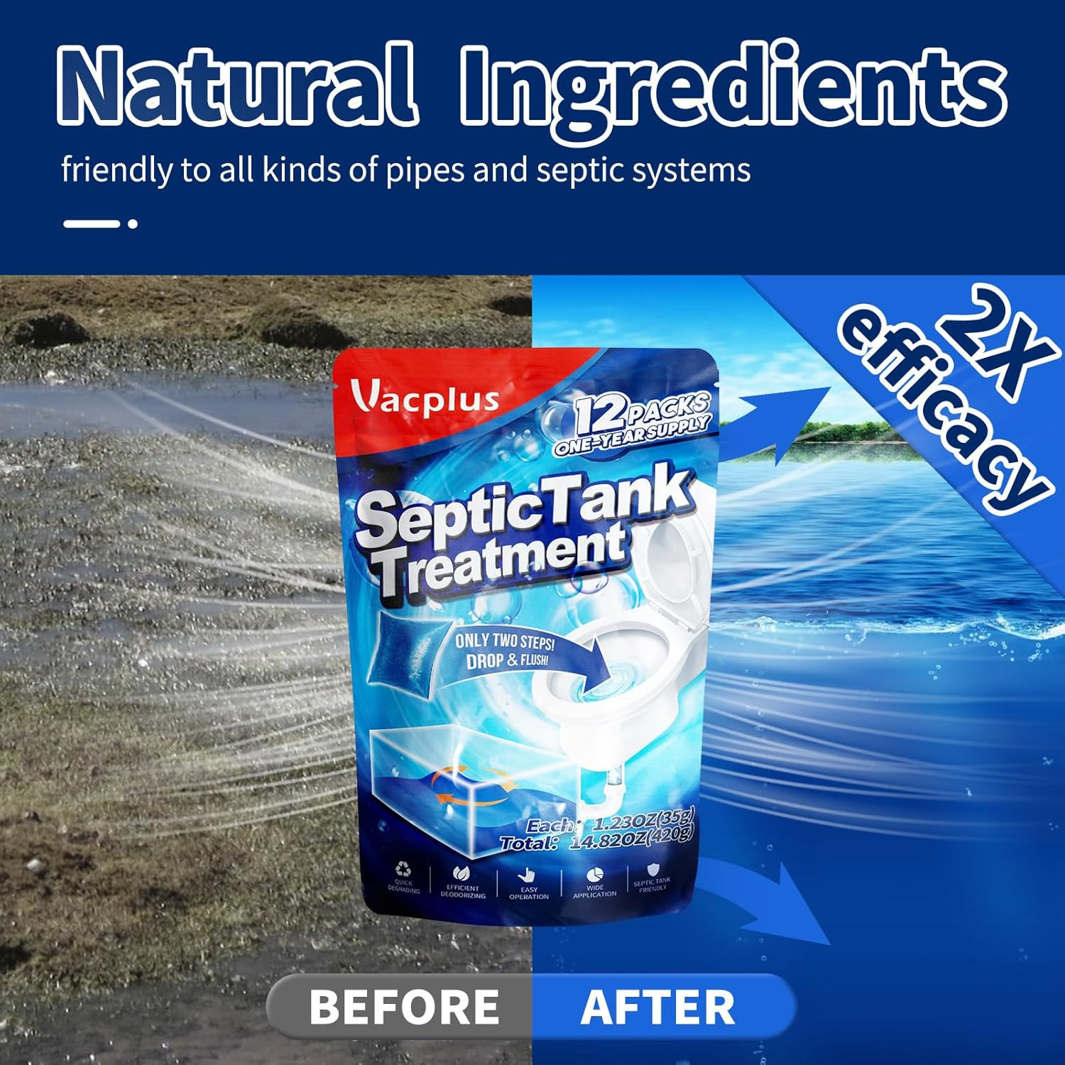 Septic Tank Treatment 12 Pcs for 1 Year Supply Dissolvable Packs Easy Operation