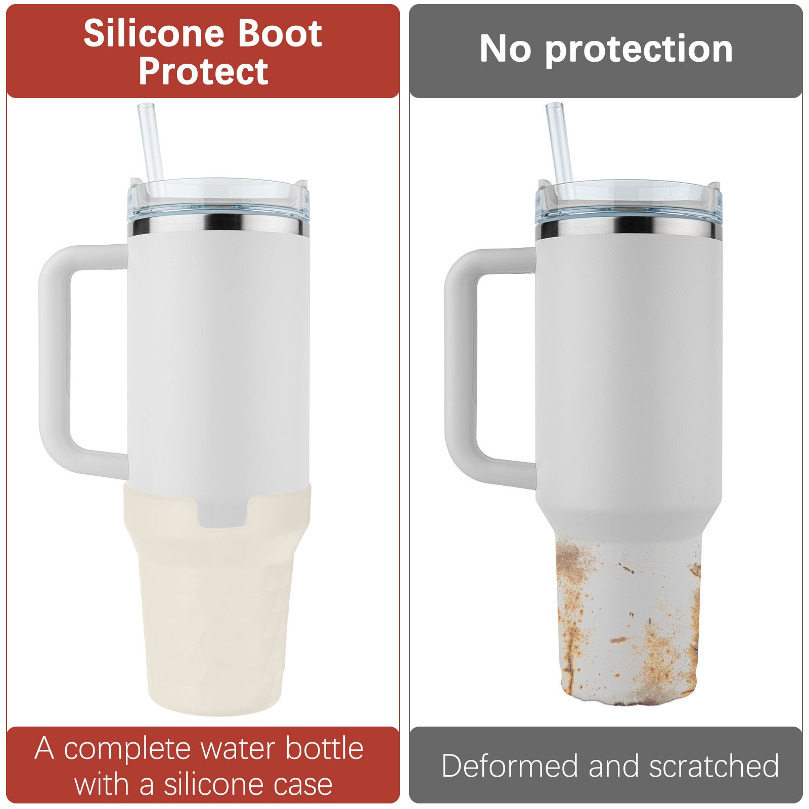 Silicone Water Bottle Boot [1PCS] - Bottom Bumper Protector [White]