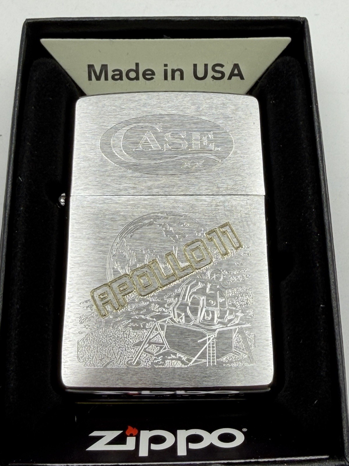 2026 Case XX Cutlery Apollo 11 Space Shuttle Brushed Chrome Zippo Lighter New