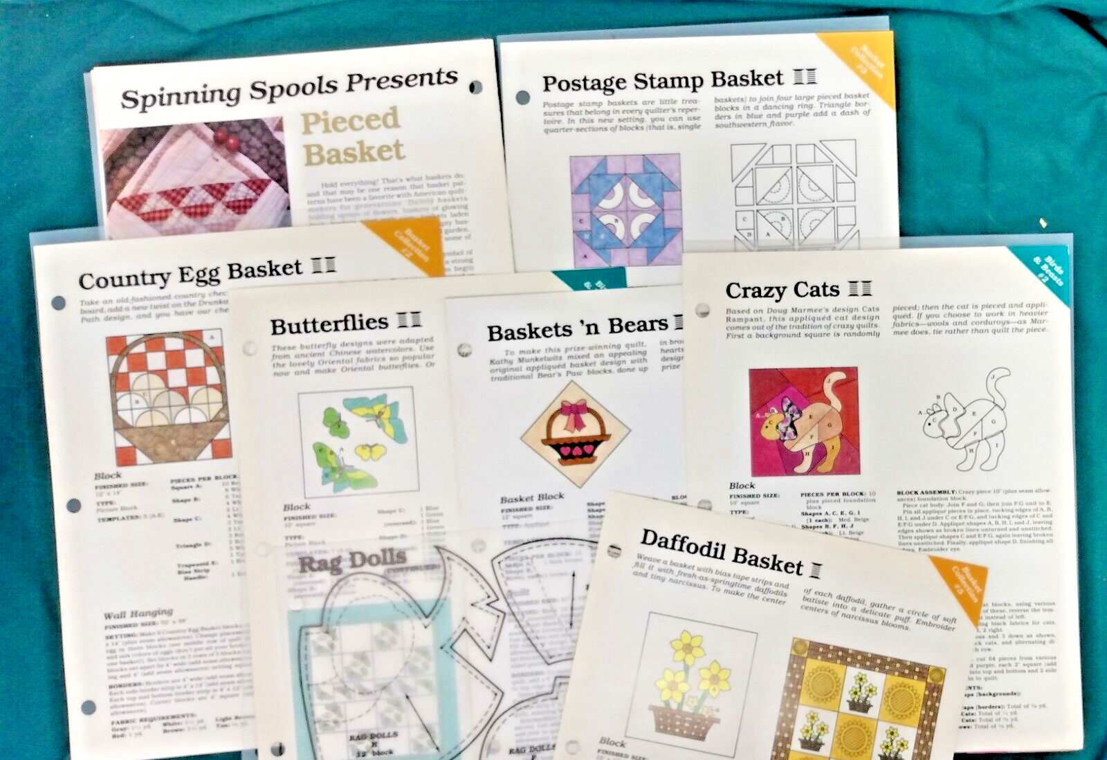 Quilt Pattern Spinning Spools Lot of 6 Sets: Uncut Templates w/Patterns & extras