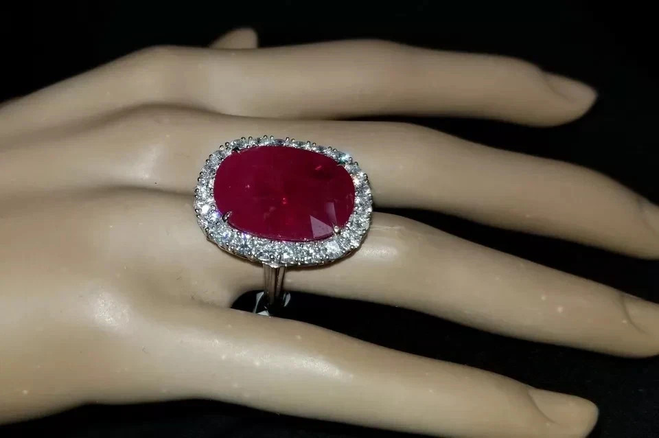 11.80 Ct Cushion Natural Ruby & Diamond Wedding Ring Sterling Silver