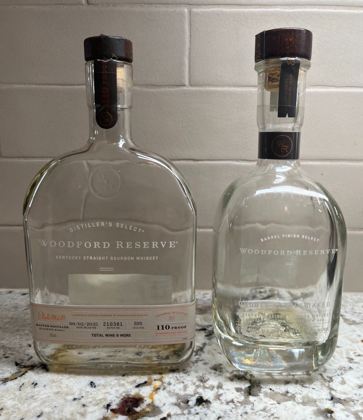 Woodford Reserve Double Double Oaked and Barrel Proof Empty Bourbon Bottle