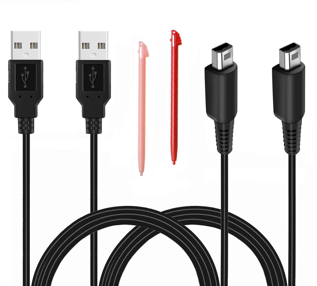 2-Pack 3.9ft USB Charging Cable & Bonus Stylus for 3DS/2DS - Reliable & Durable
