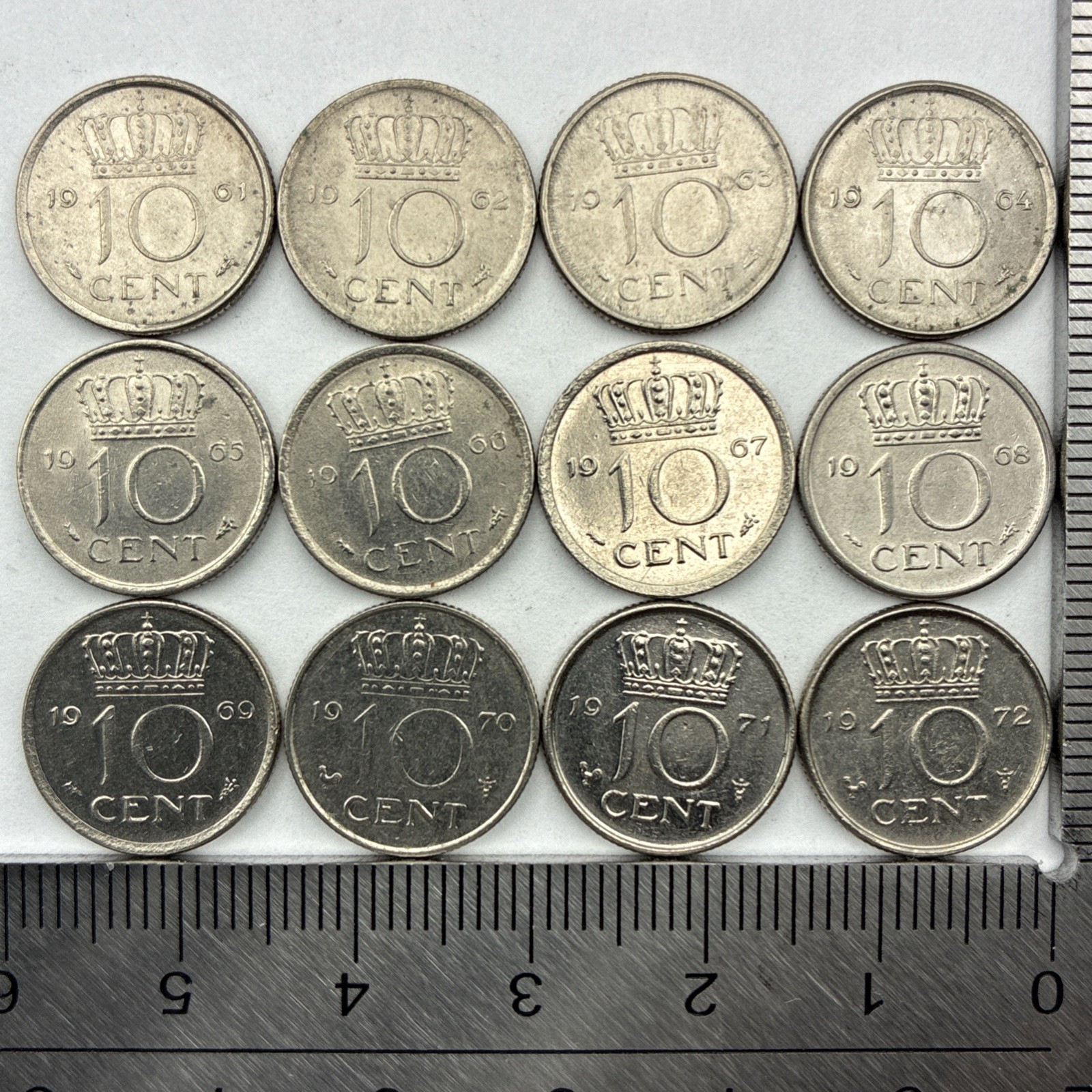 1961-1972 Netherlands 10 Cents (12 coins) - Extra Fine Details Free Shipping