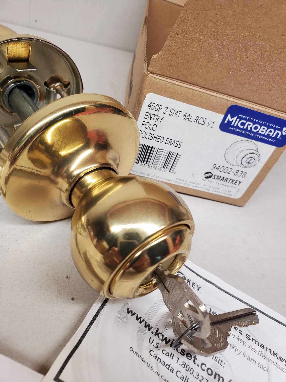 Kwikset 94002-838 Polo Polished Brass Entry SmartKey  400P 3 SMT 6AL RCS V1  NEW