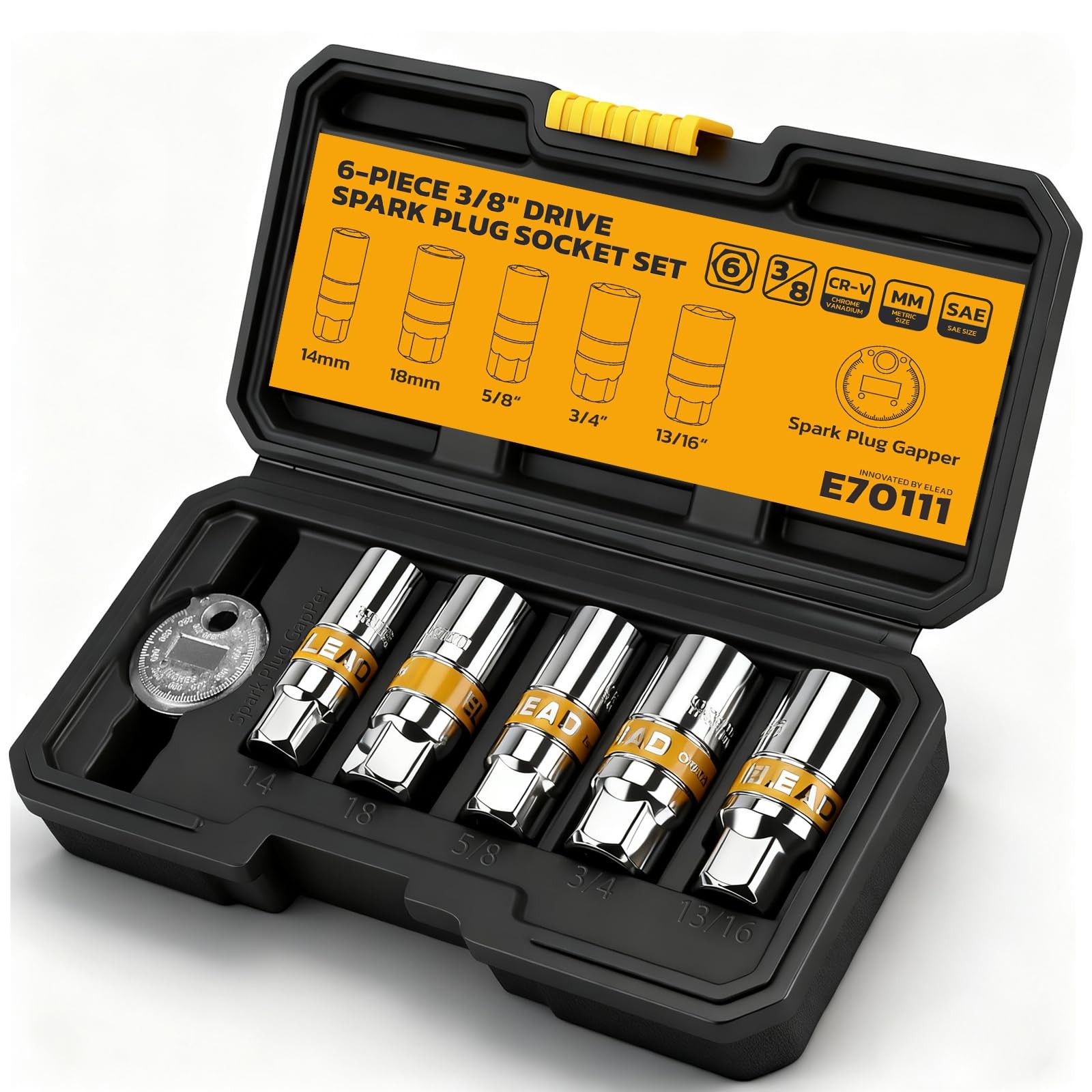 6-Piece 3/8" Drive Spark Plug Socket Set with Spark Plug Gapper, SAE & Metric...