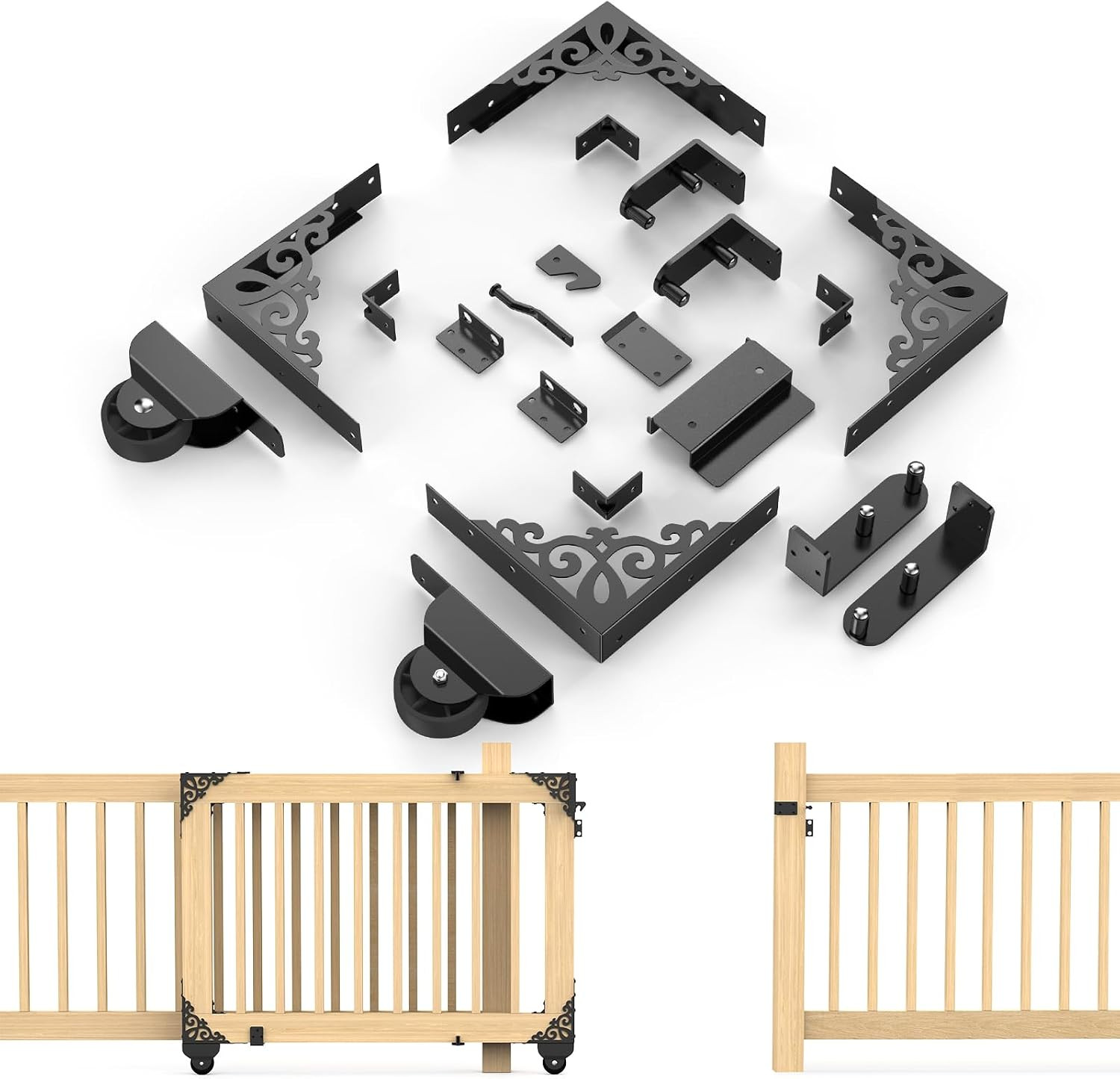 Sliding Gate Kit Decorative Rolling Gate Hardware Kit Heavy Duty for Smooth Quie