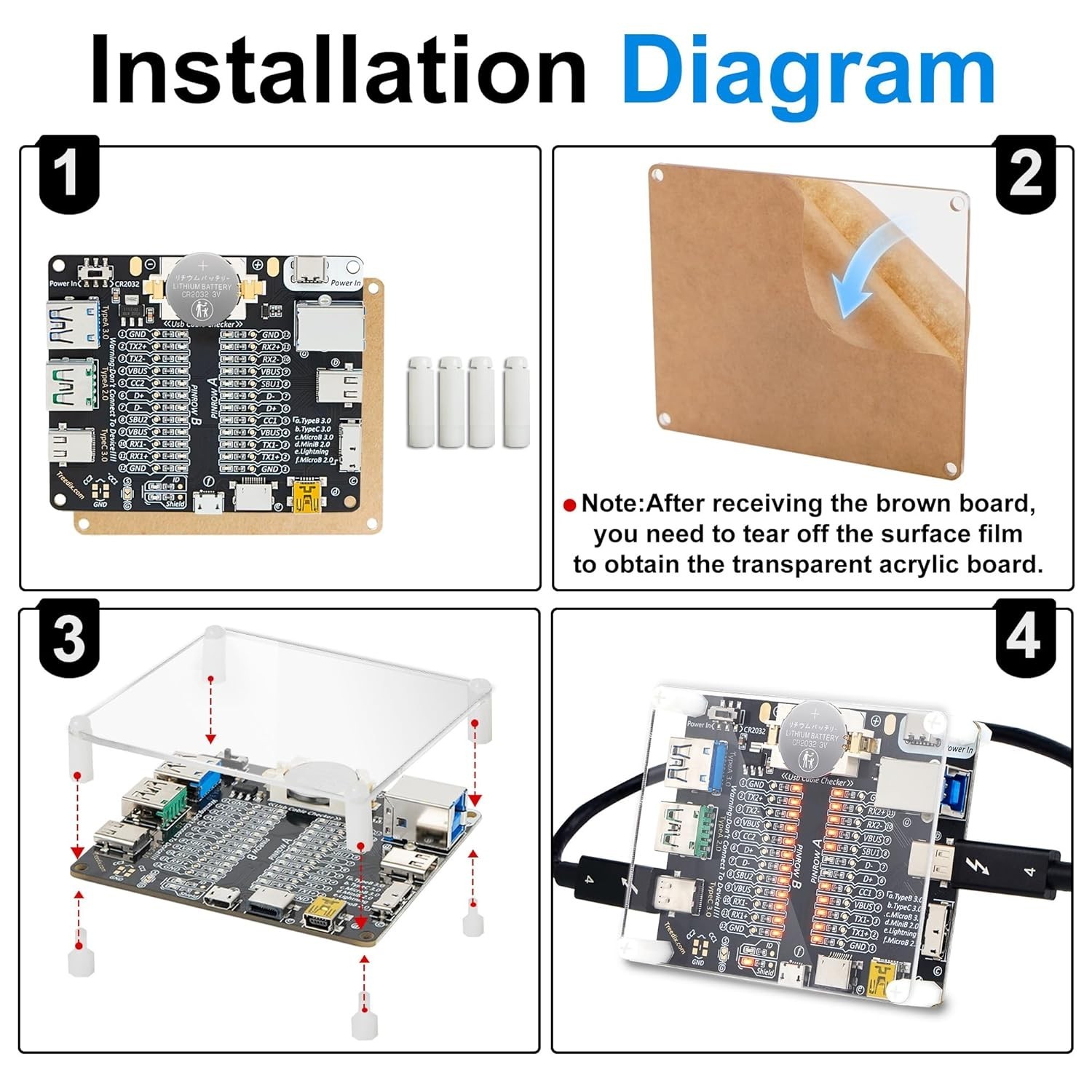 Acrylic-Cased USB Cable Tester - Battery Operated with Multi-Interface Support