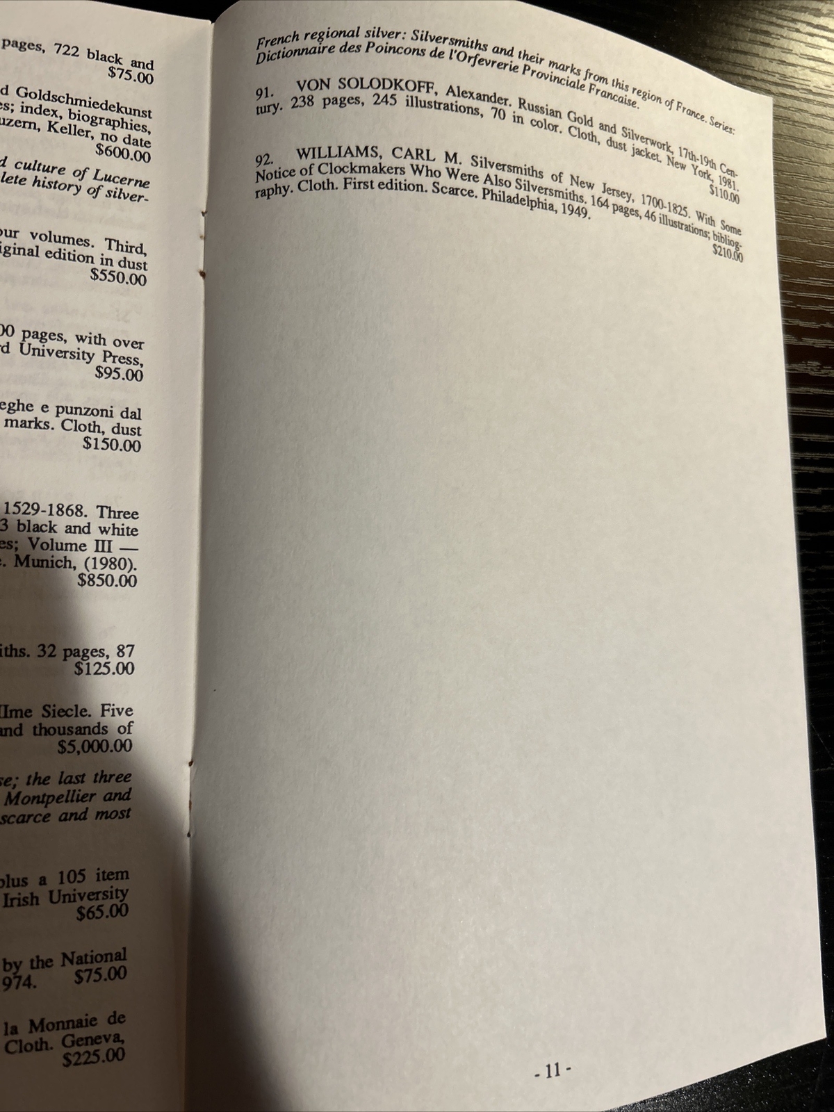 Timothy Trace Booksellers Catalog: Silver # 60