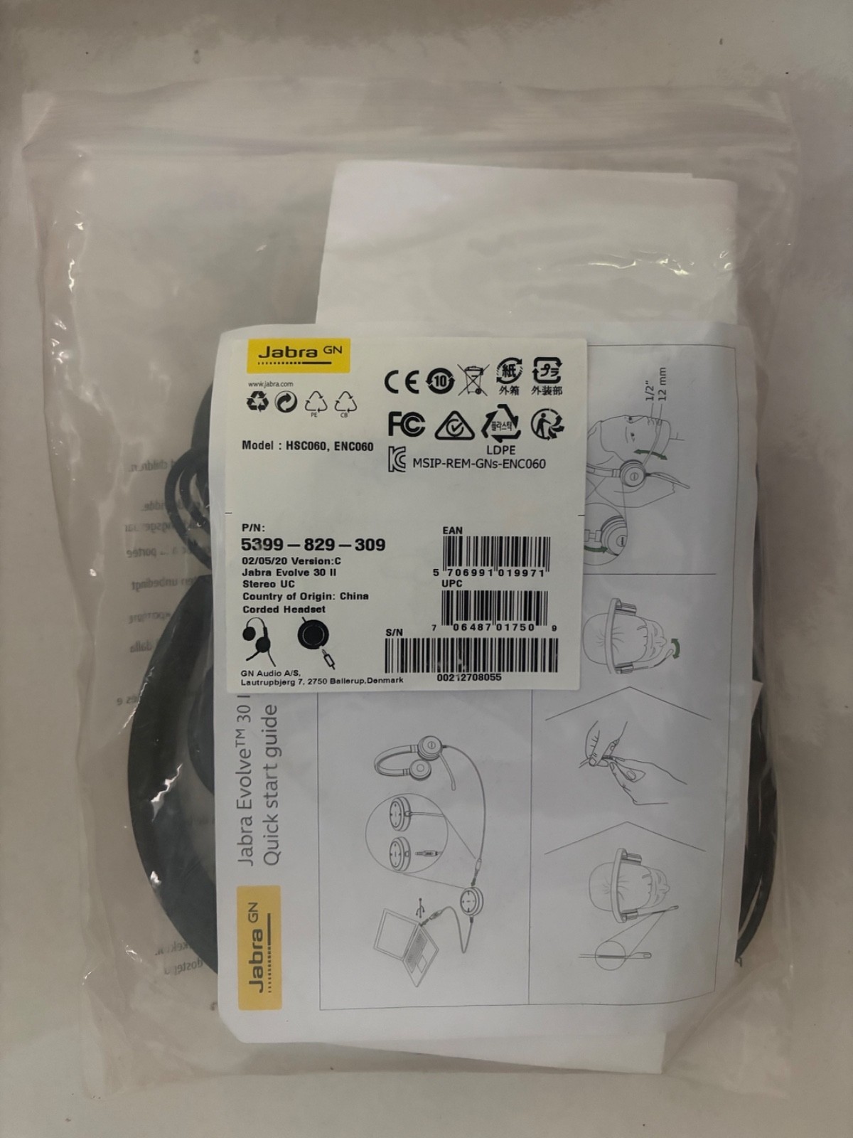 Jabra Evolve 30 II Wired Headphone - Black