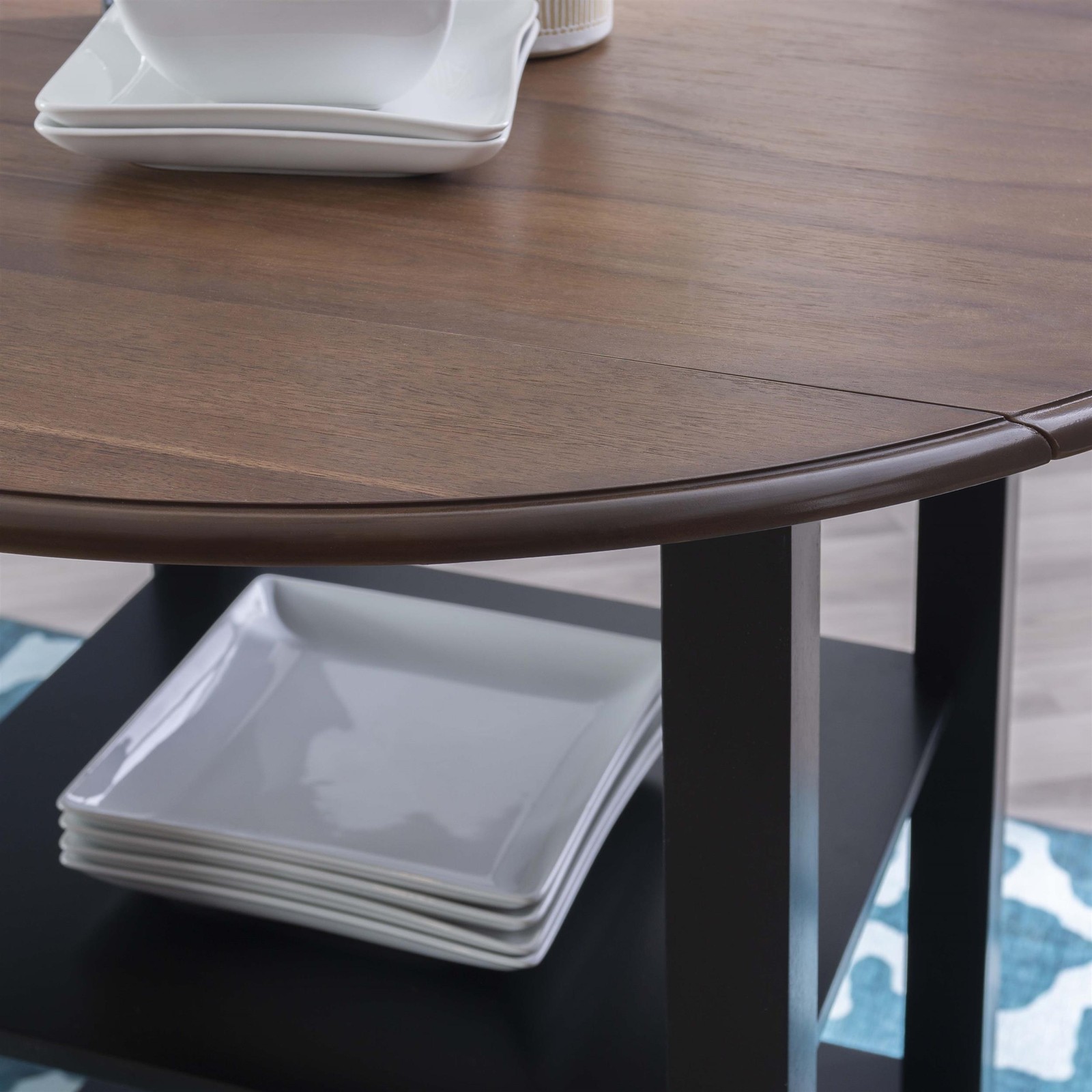 Linon Cain 3 Pce Counter Set with 2 Shelves in Brown Top/Black Wood Base